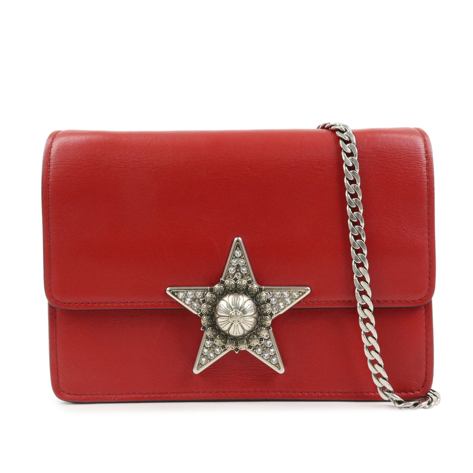 MIU MIU Leather Star Chain Shoulder Bag Crossbody Bag Red