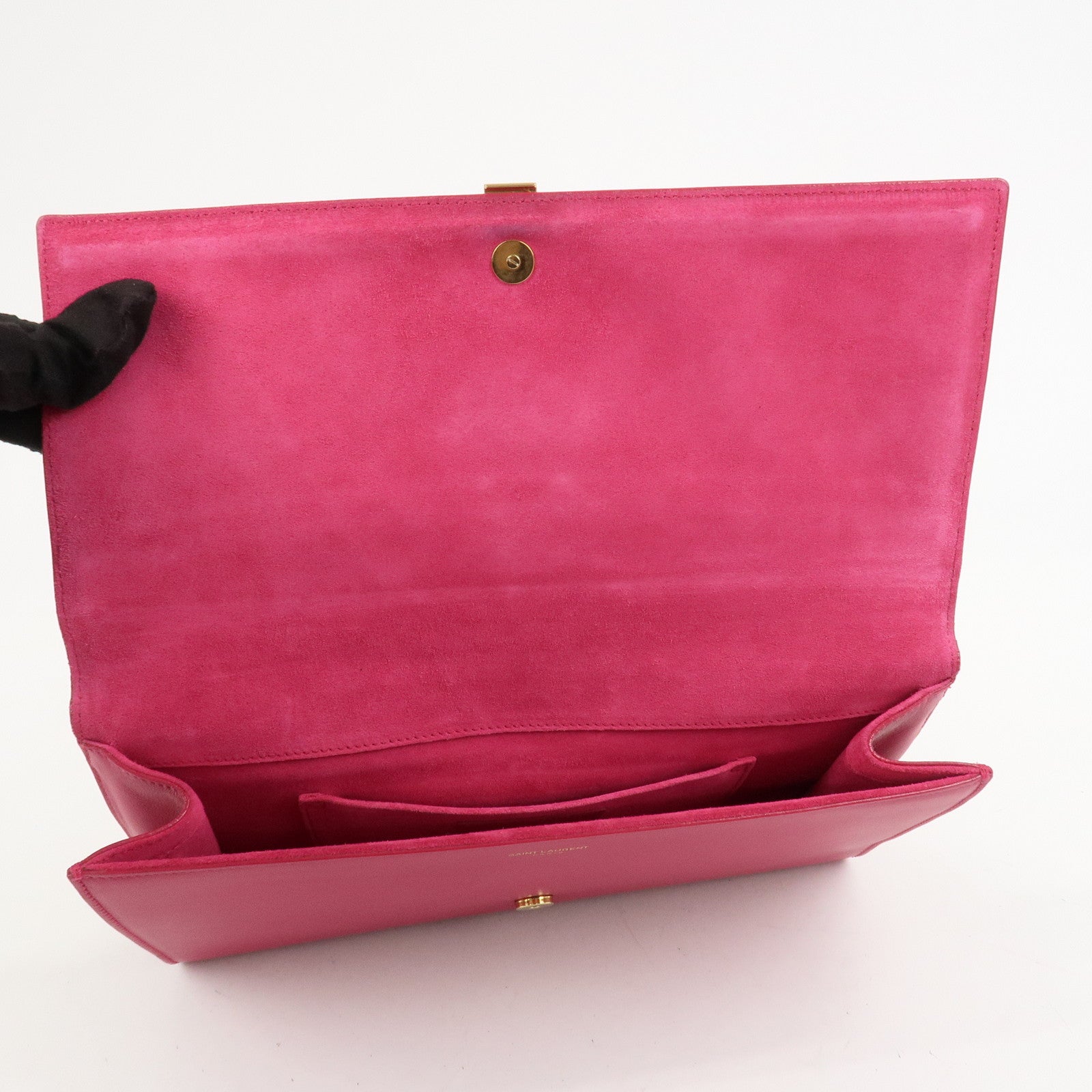 SAINT LAURENT PARIS Leather Clutch Bag Y Line Pink 311213