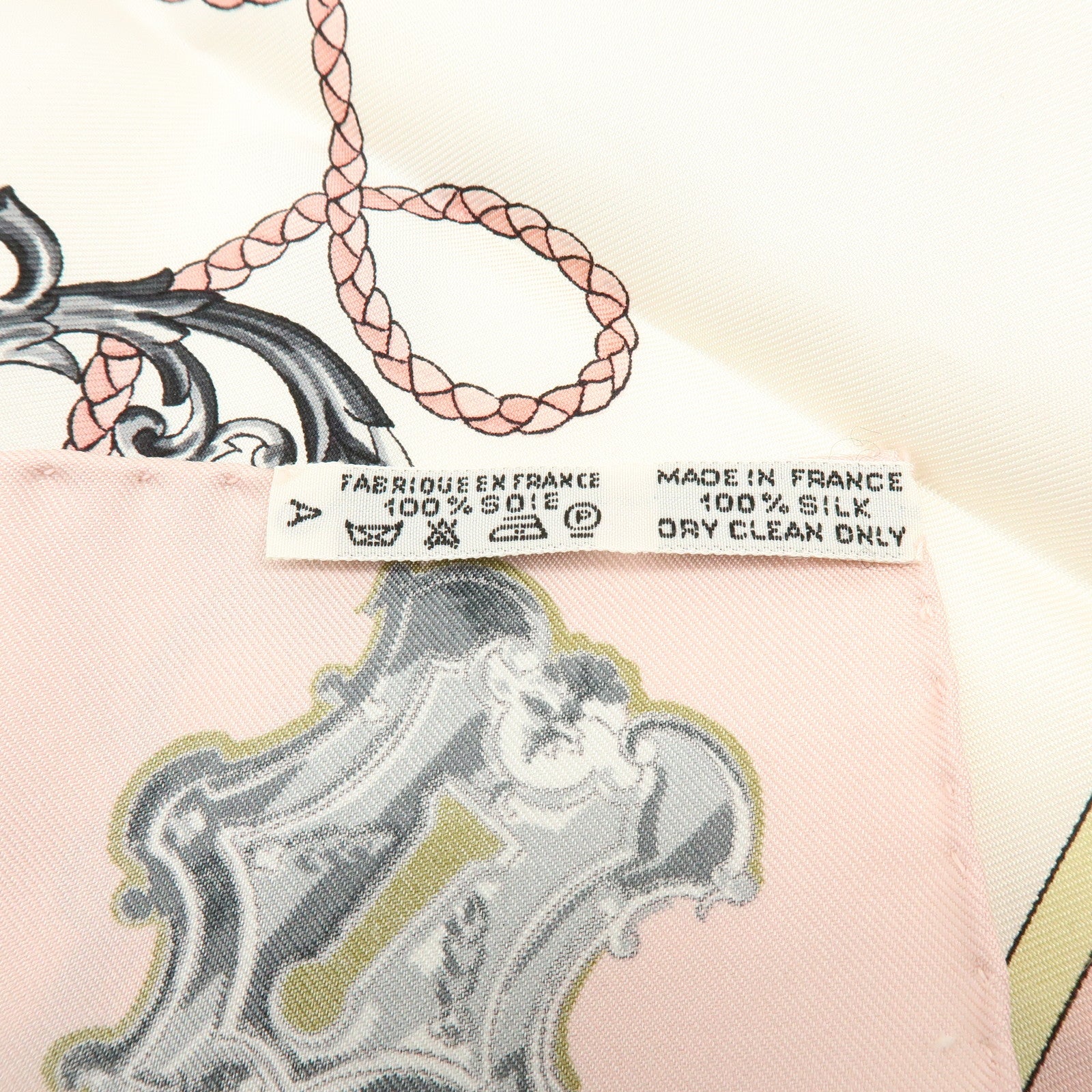 HERMES Carre 90 Silk 100% Scarf LES CLES THE KEYS RARE Ivory Pink