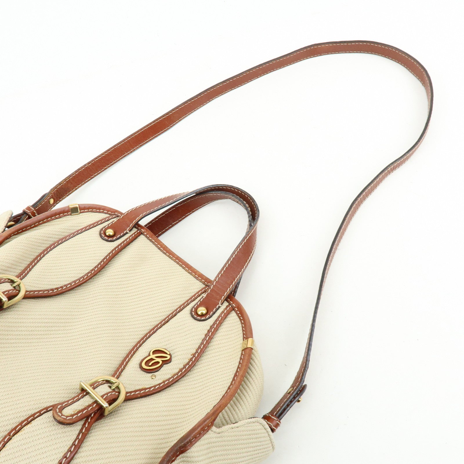 Chloe Susan Cotton Leather 2Way Bag Shoulder Bag Beige Brown