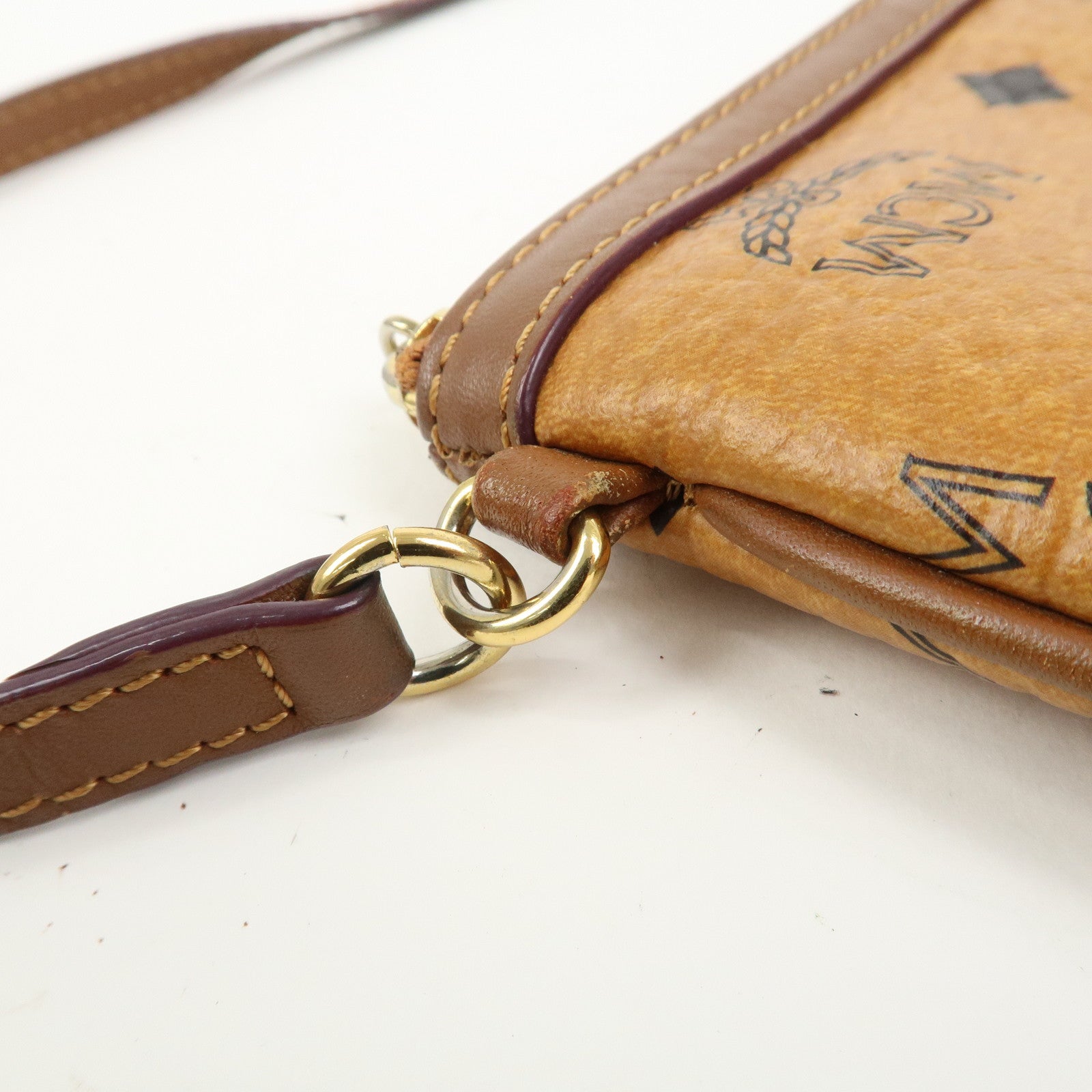 MCM Visetos Leather Shoulder Bag Crossbody Bag Brown Gold