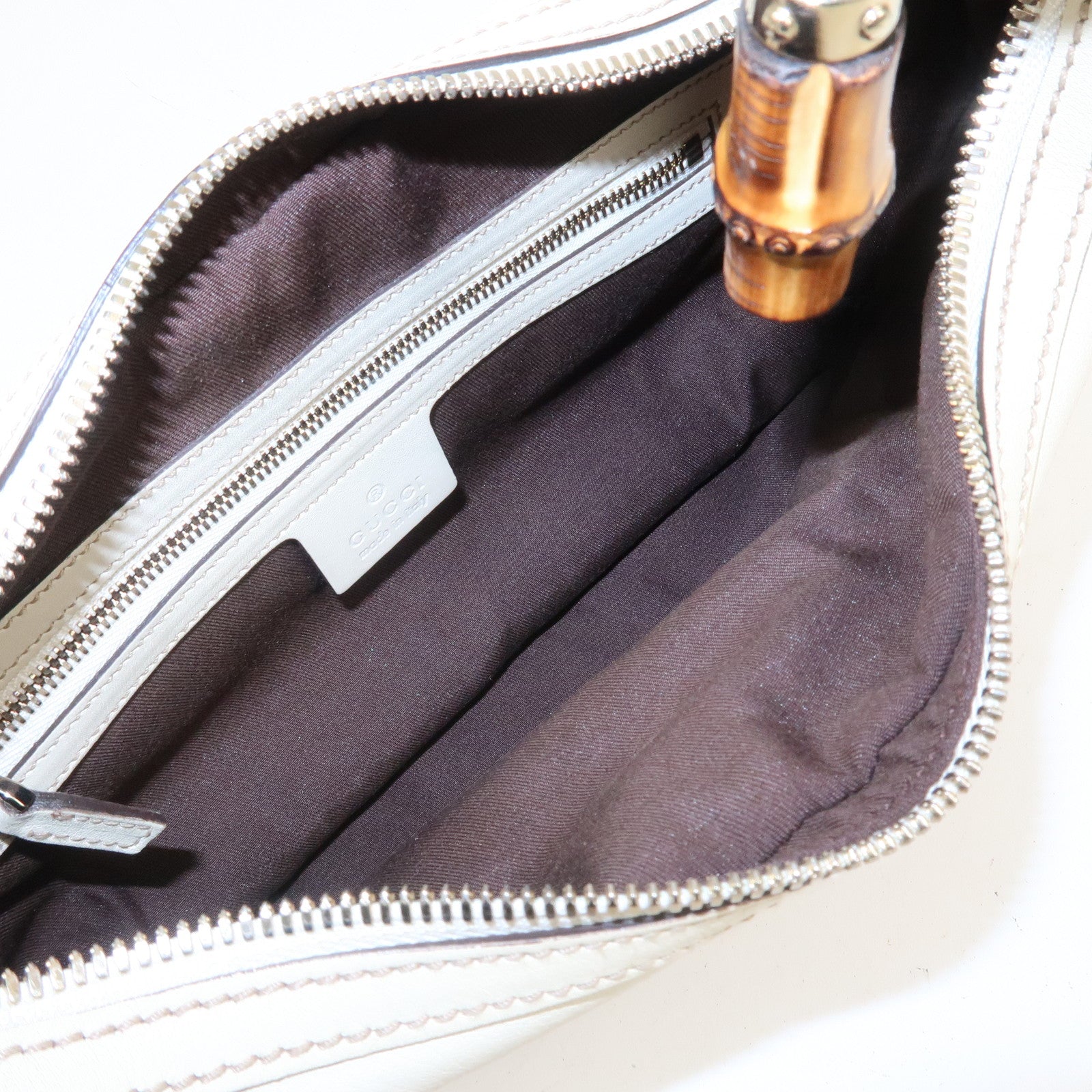 GUCCI Horsebit Bamboo Leather Shoulder Bag Ivory 154378