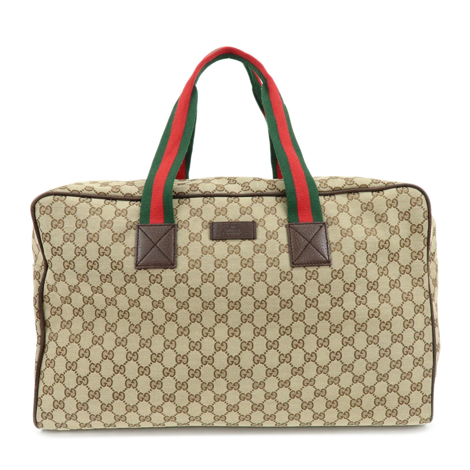 GUCCI Sherry GG Canvas Leather Boston Bag Beige Brown 146310