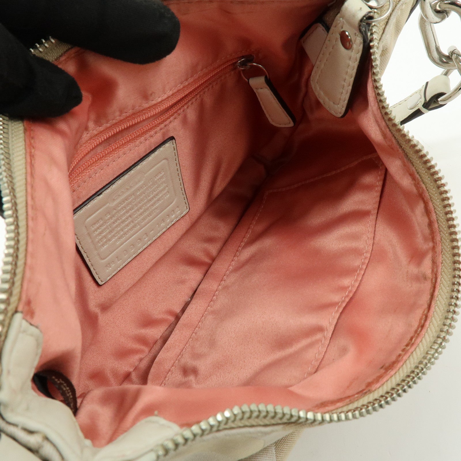 COACH Set of 2 Signature Satin Canvas Shoulder Bag Hand Bag Beige