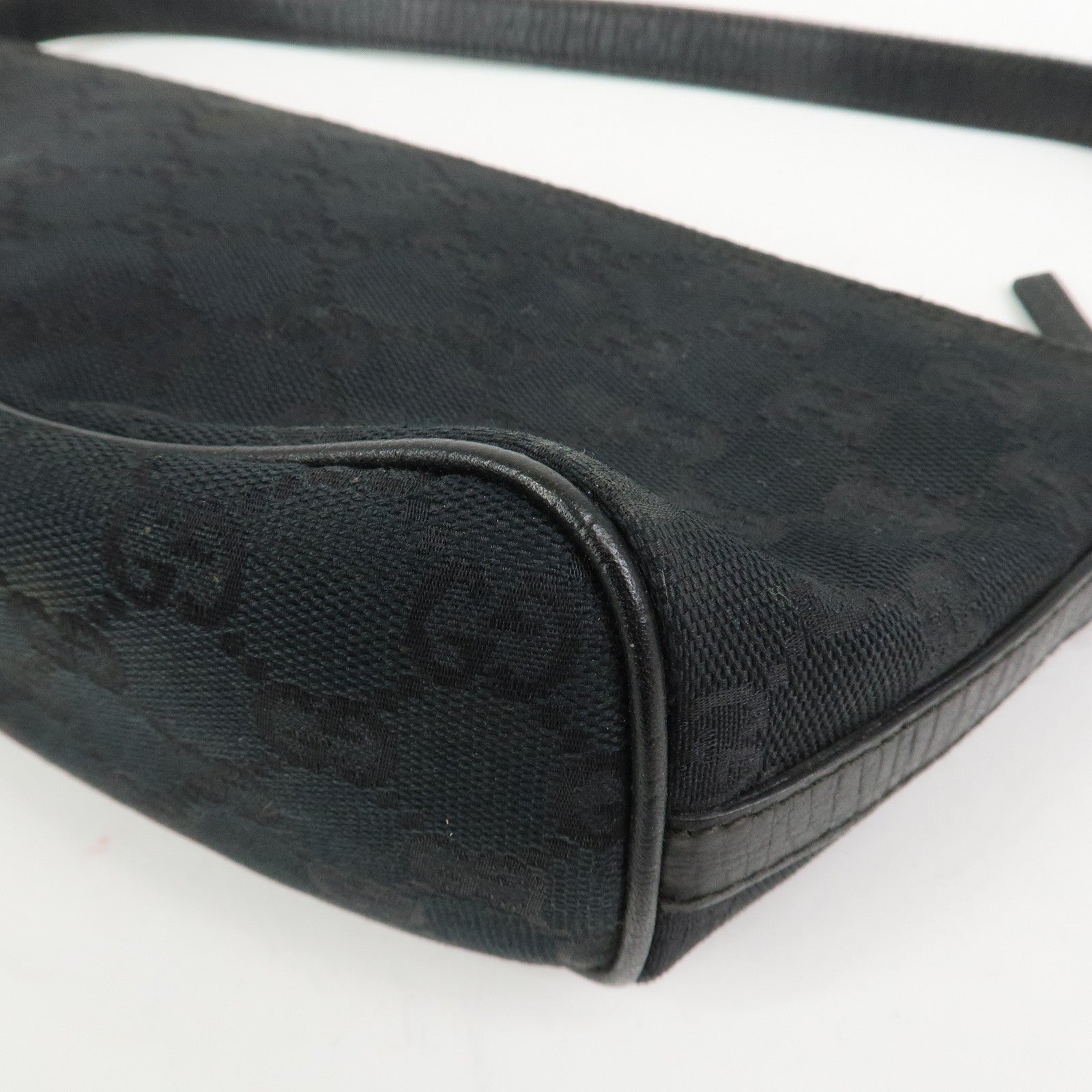 GUCCI Sherry Boat Bag GG Canvas Leather Hand Bag Black 141809