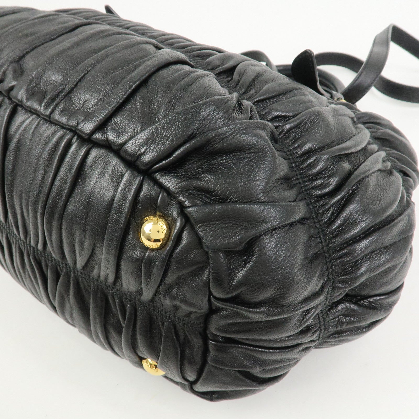 PRADA Leather Gathered 2Way Shoulder Bag Hand Bag Black BN1789