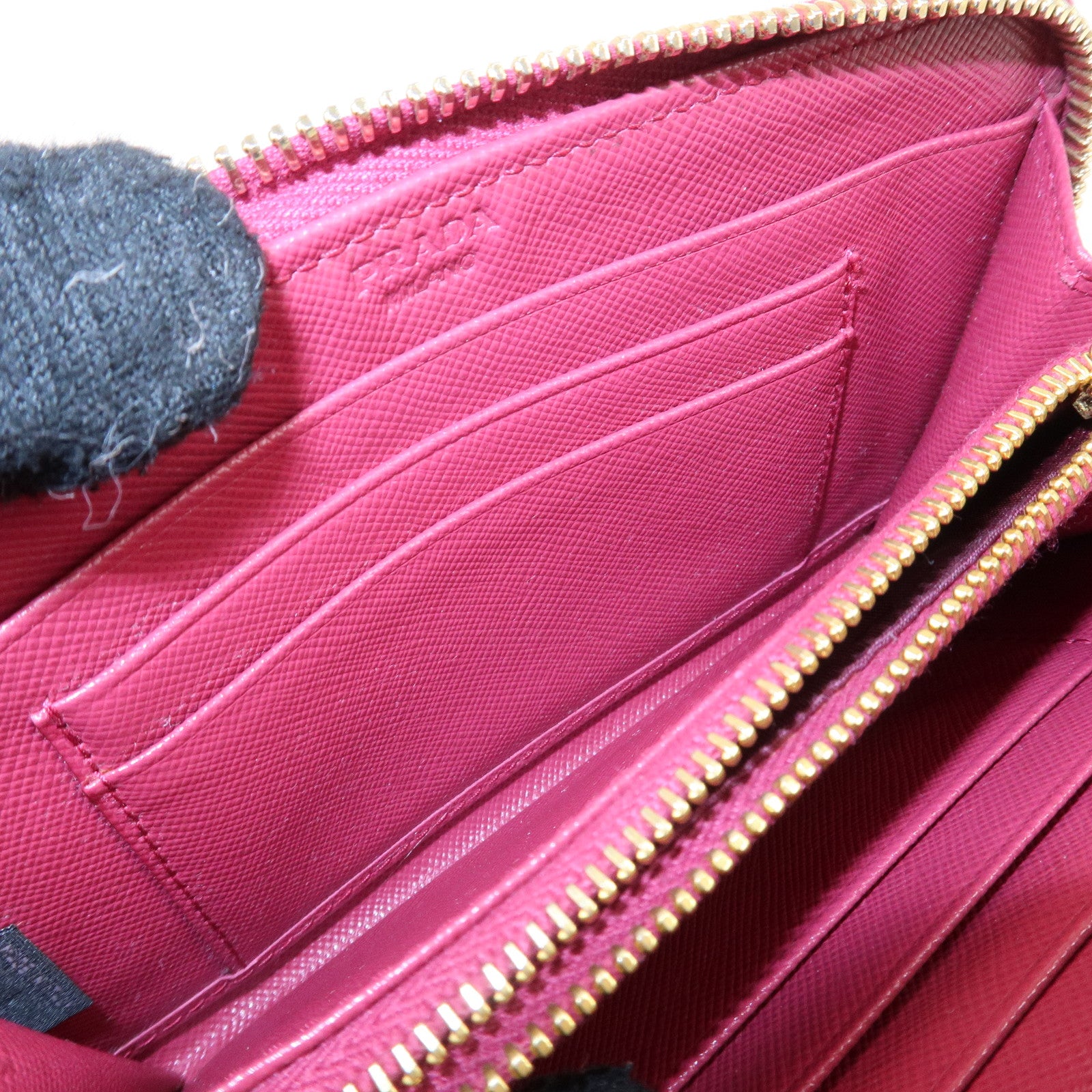 PRADA Logo Leather Round Zippy Wallet Pink Gold Hardware Used