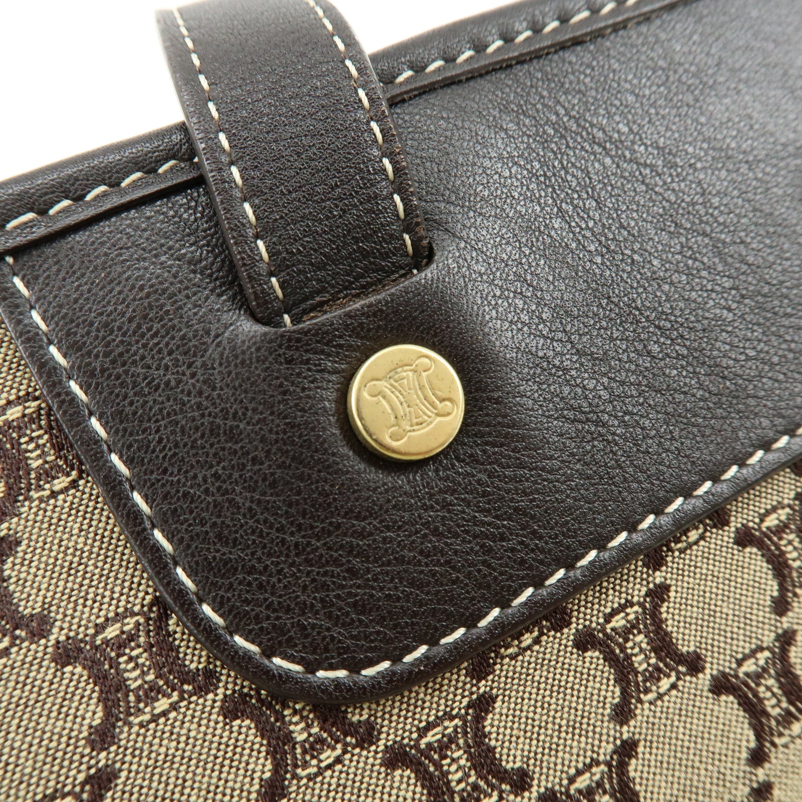 CELINE Macadam Canvas Leather Hand Bag Brown Beige