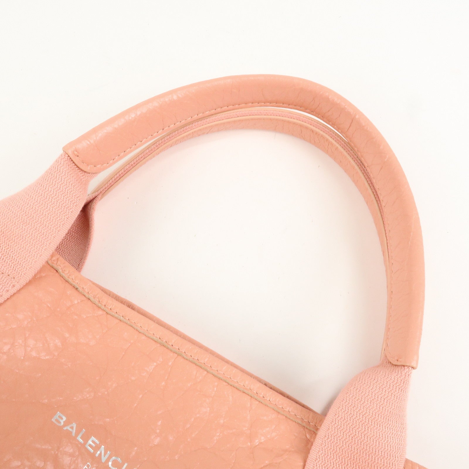 BALENCIAGA Navy Cabas M Canvas Leather Tote Bag Hand Bag Pink