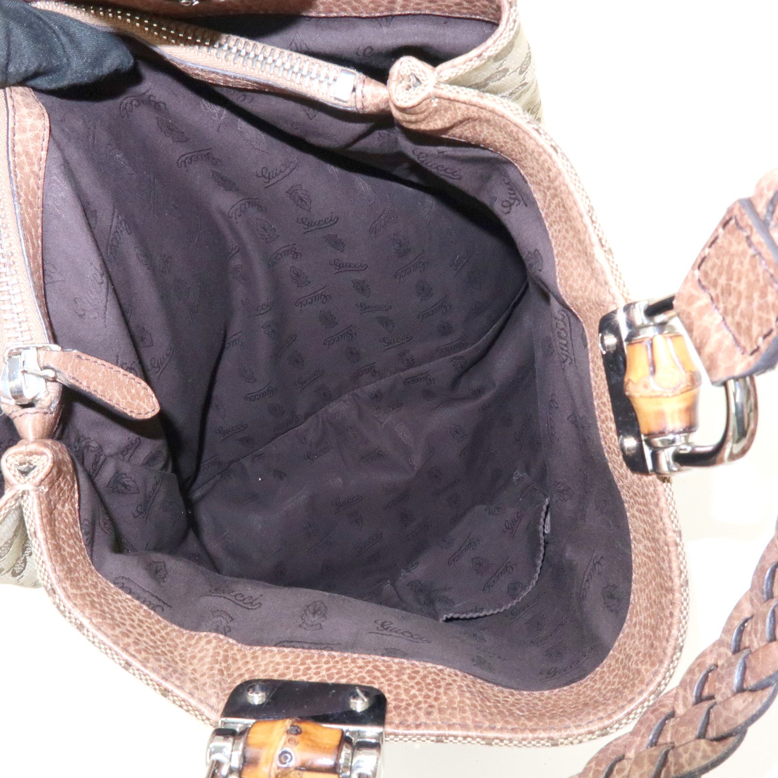 GUCCI Bamboo GG Canvas Leather Tote Bag Shoulder Bag Beige 232946