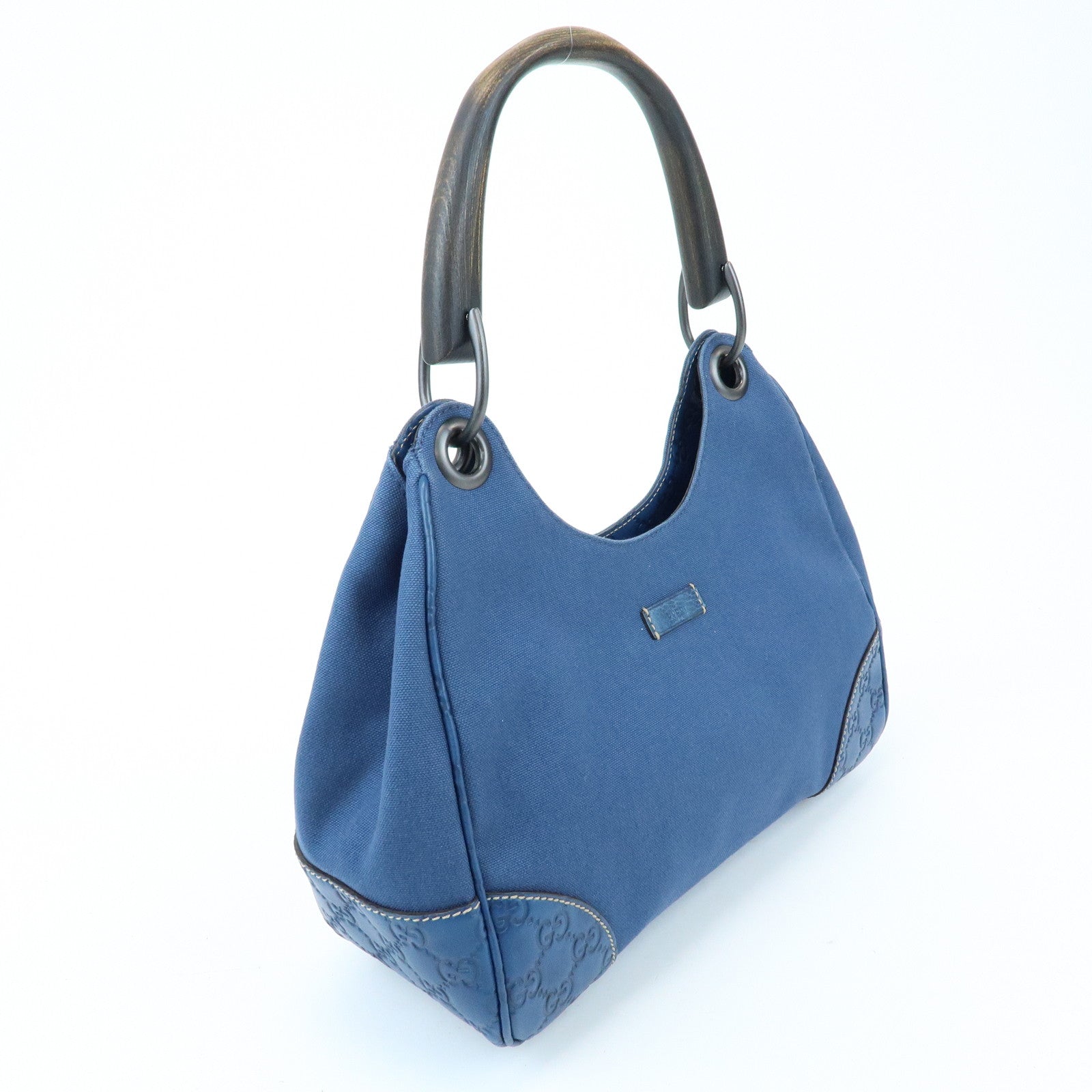 GUCCI Canvas Guccissima Leather Wood Shoulder Bag Blue 257265