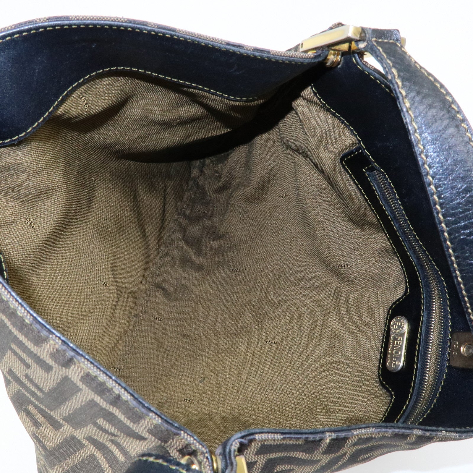 FENDI Zucca Canvas Leather Shoulder Bag Hand Bag Black Brown