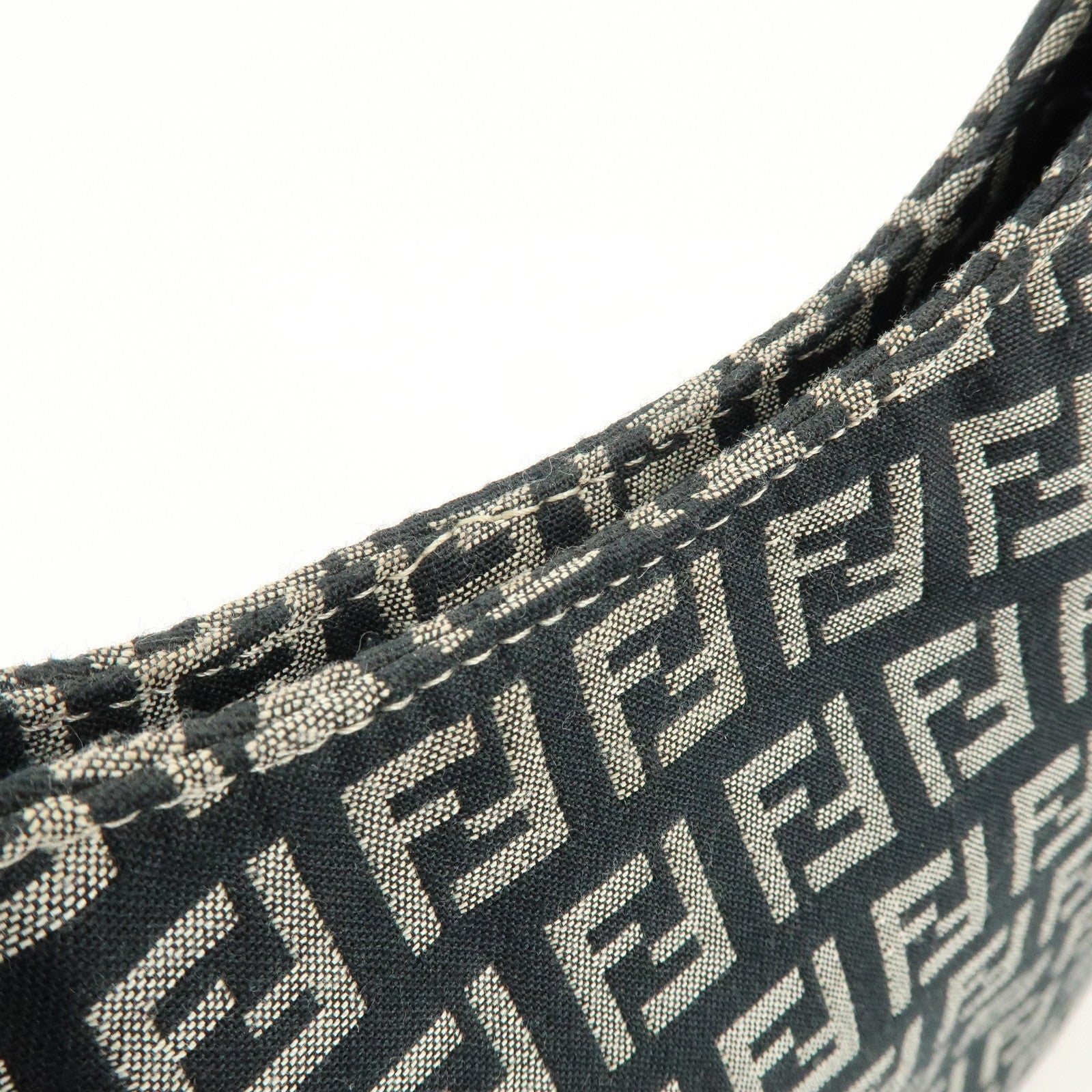 FENDI Zucchino Canvas Leather Hand Shoulder Bag Navy Pink 8BR158