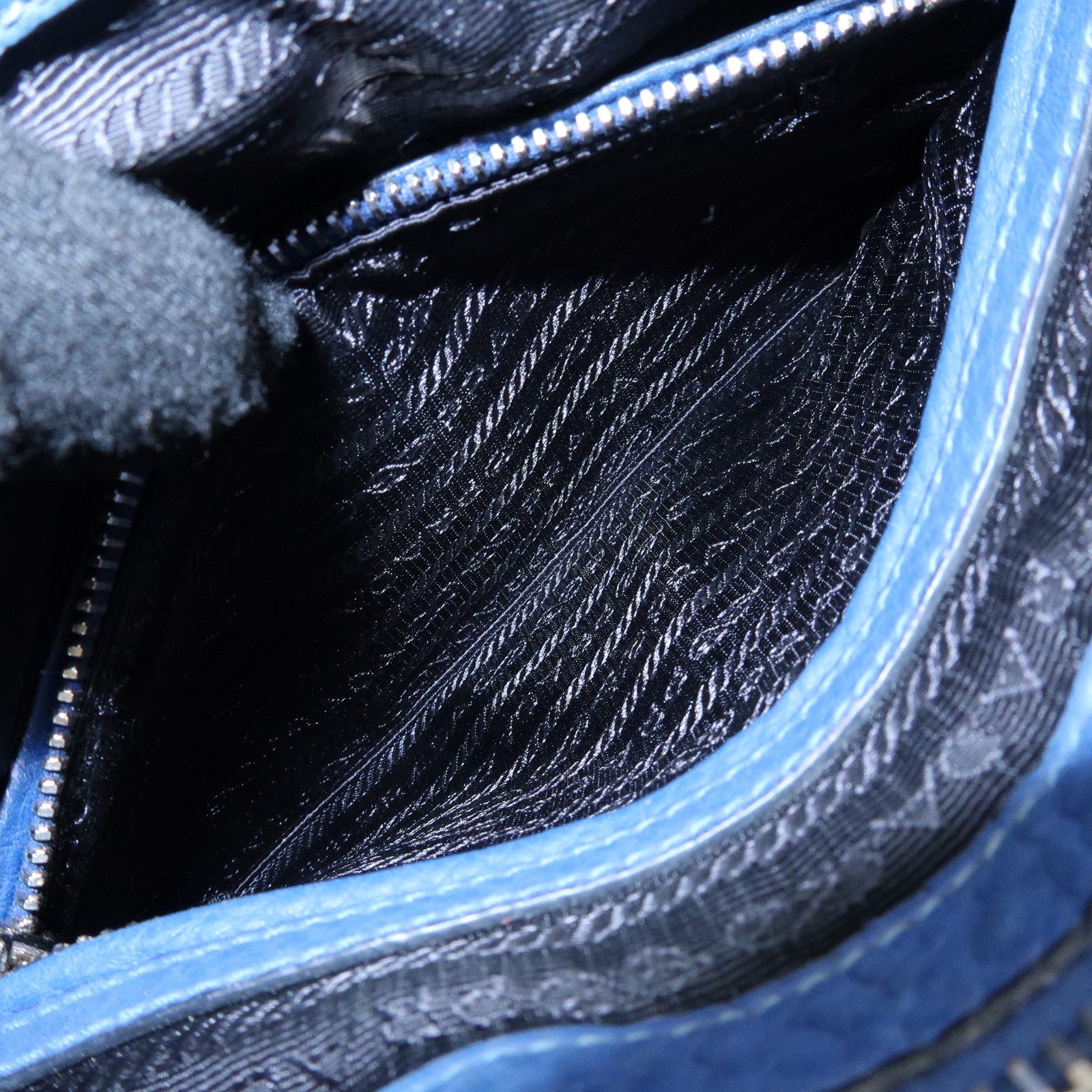 PRADA Leather 2Way Bag Hand Bag Shoulder Bag Blue BL0805