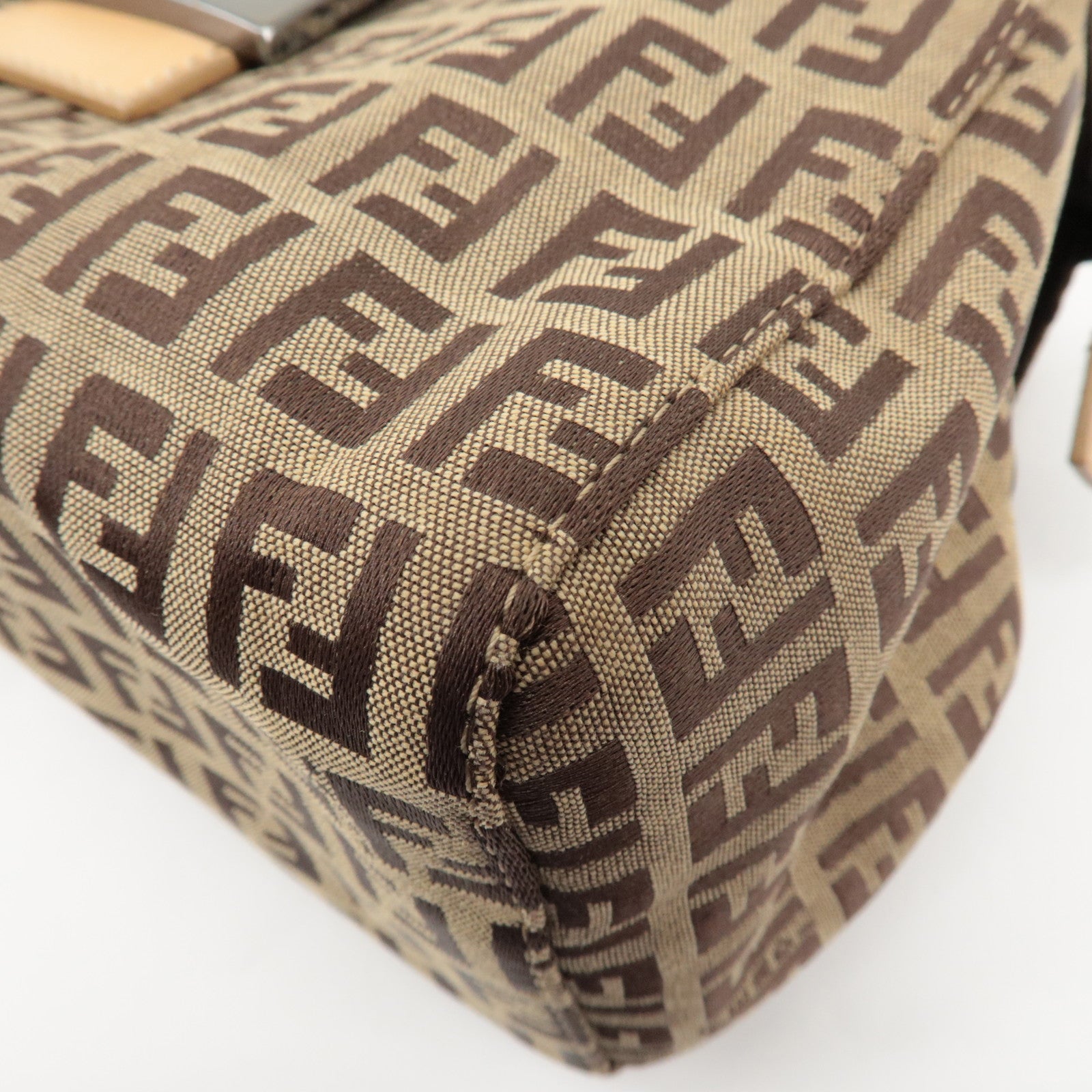 FENDI Zucchino Canvas Leather Shoulder Bag Hand Bag Brown 8BL000 Used