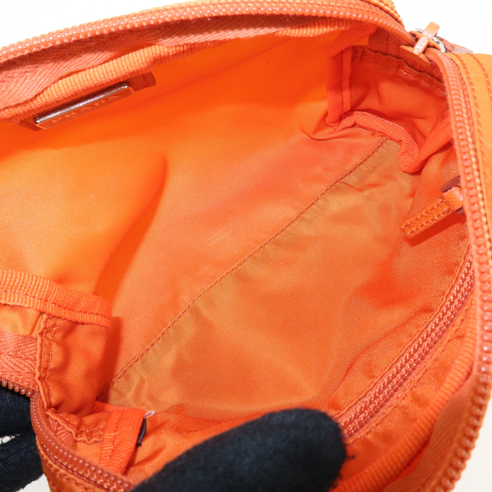 PRADA Triangle Logo Nylon Saffiano Leather Pouch Orange 1N0021