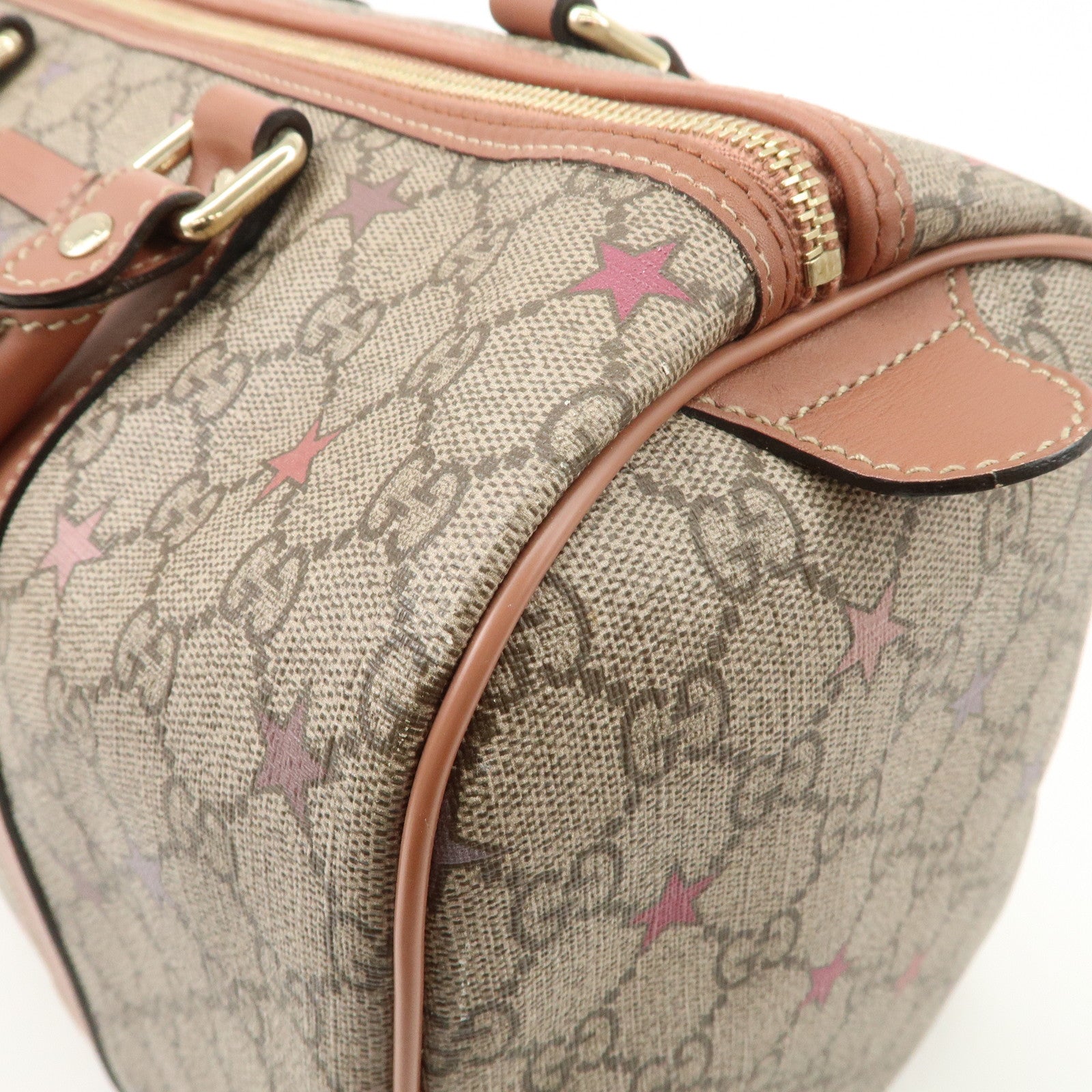 GUCCI GG Supreme Leather Boston Bag Beige Brown Star 193603