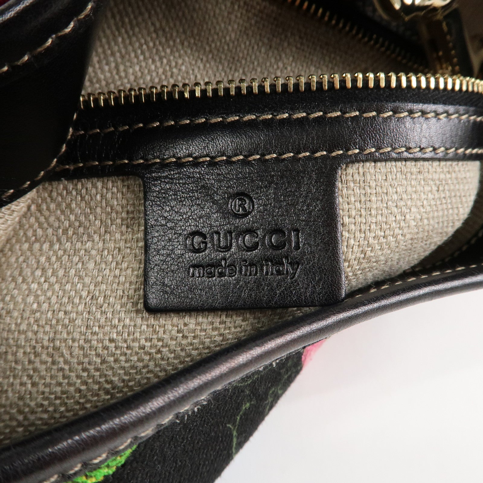 GUCCI Canvas Leather Shoulder Bag Flower Print Black 153029