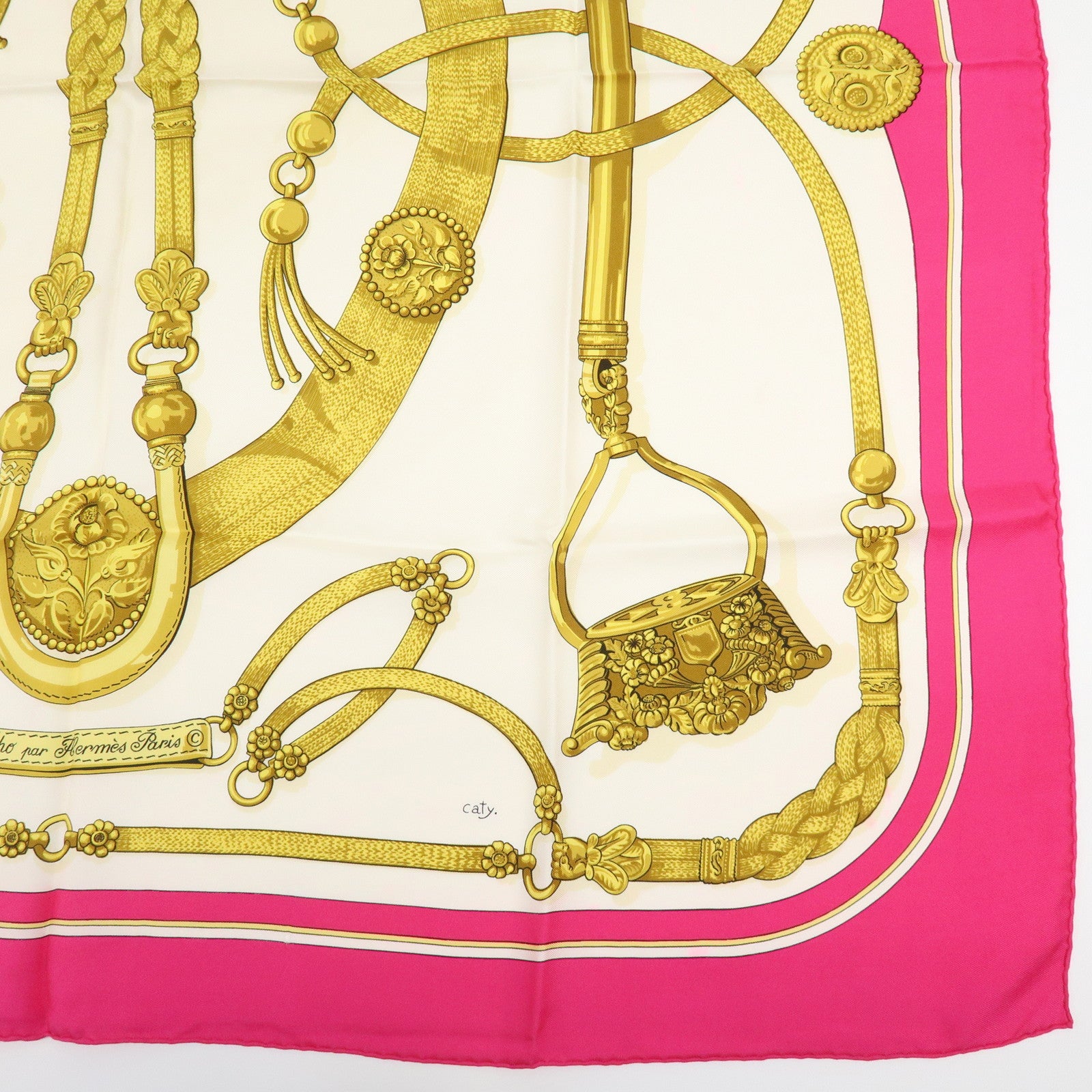 HERMES Carre 90 Set of 2 Silk 100% Scarves Gold Beige Pink