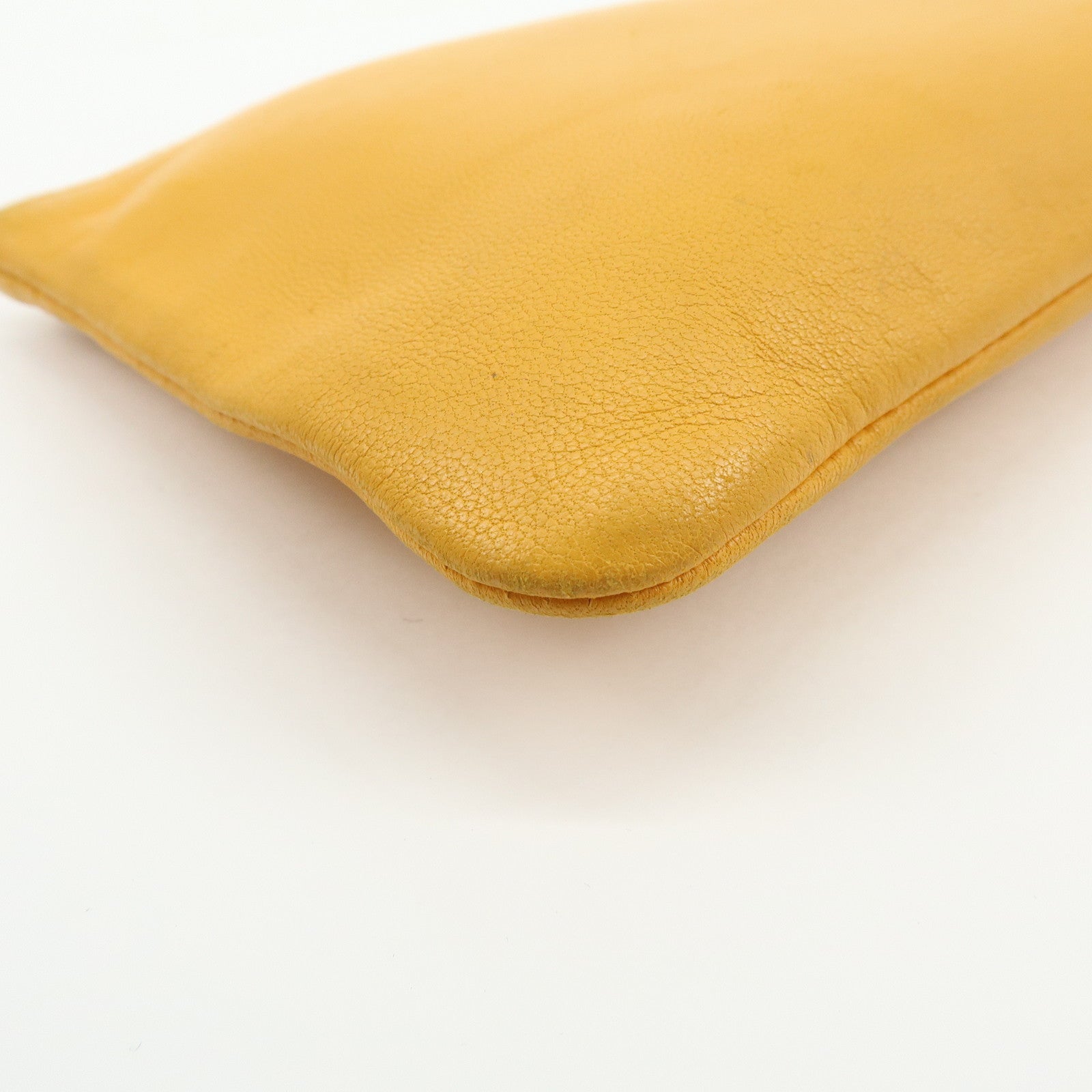 HERMES Leather Cosmetic Pouch Jewelry Pouch ☐P Stamped Yellow