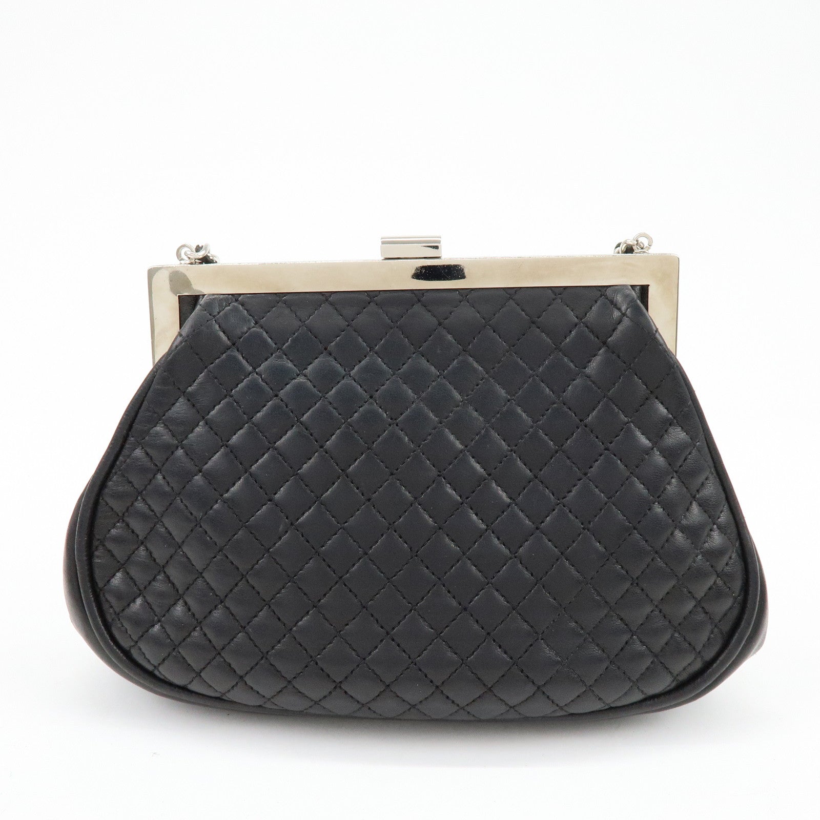 CHANEL Matelasse Lamb Skin Chain Kiss Lock Shoulder Bag Black