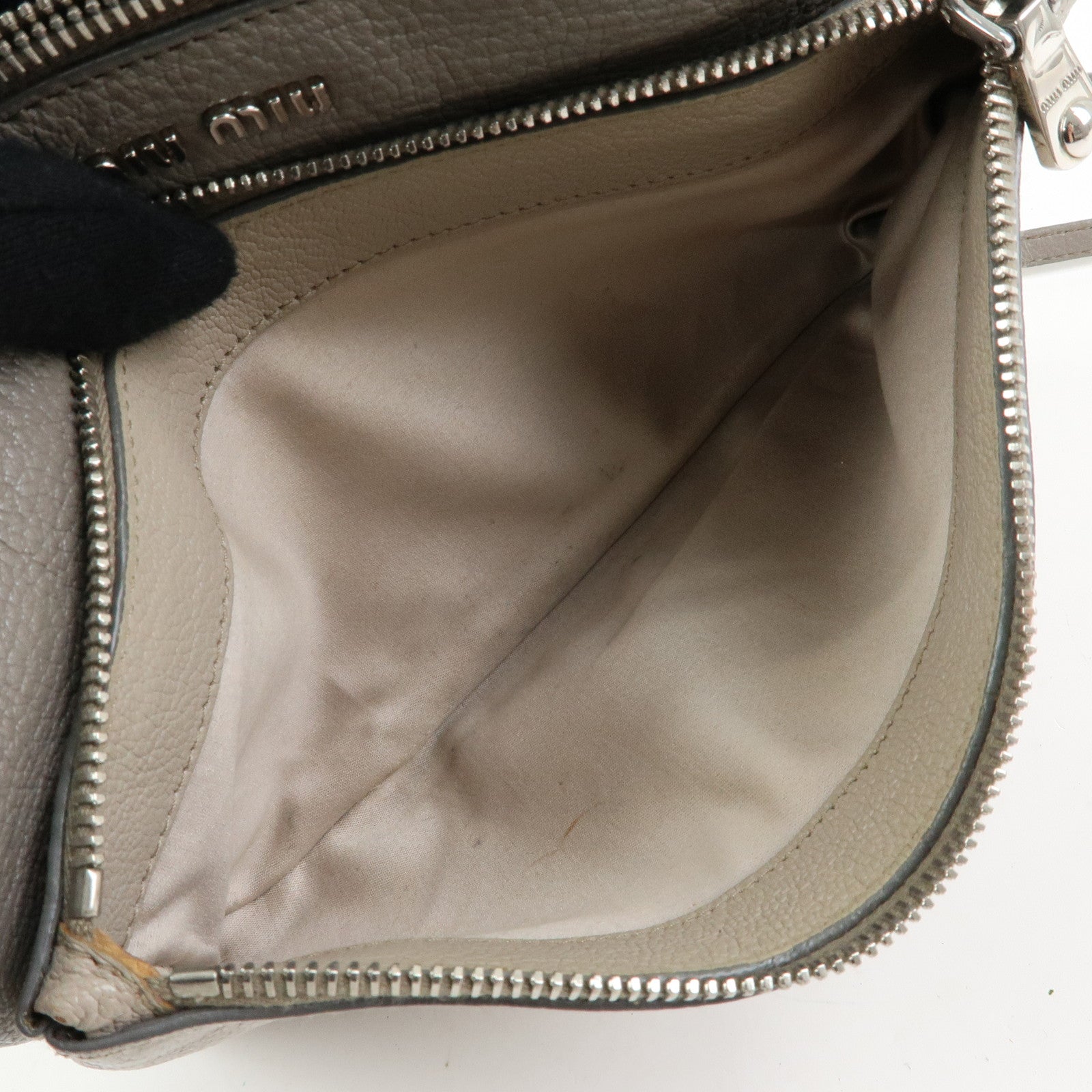 MIU MIU MADRAS Leather 2Way Bag Hand Bag Shoulder Bag Greige RP0369