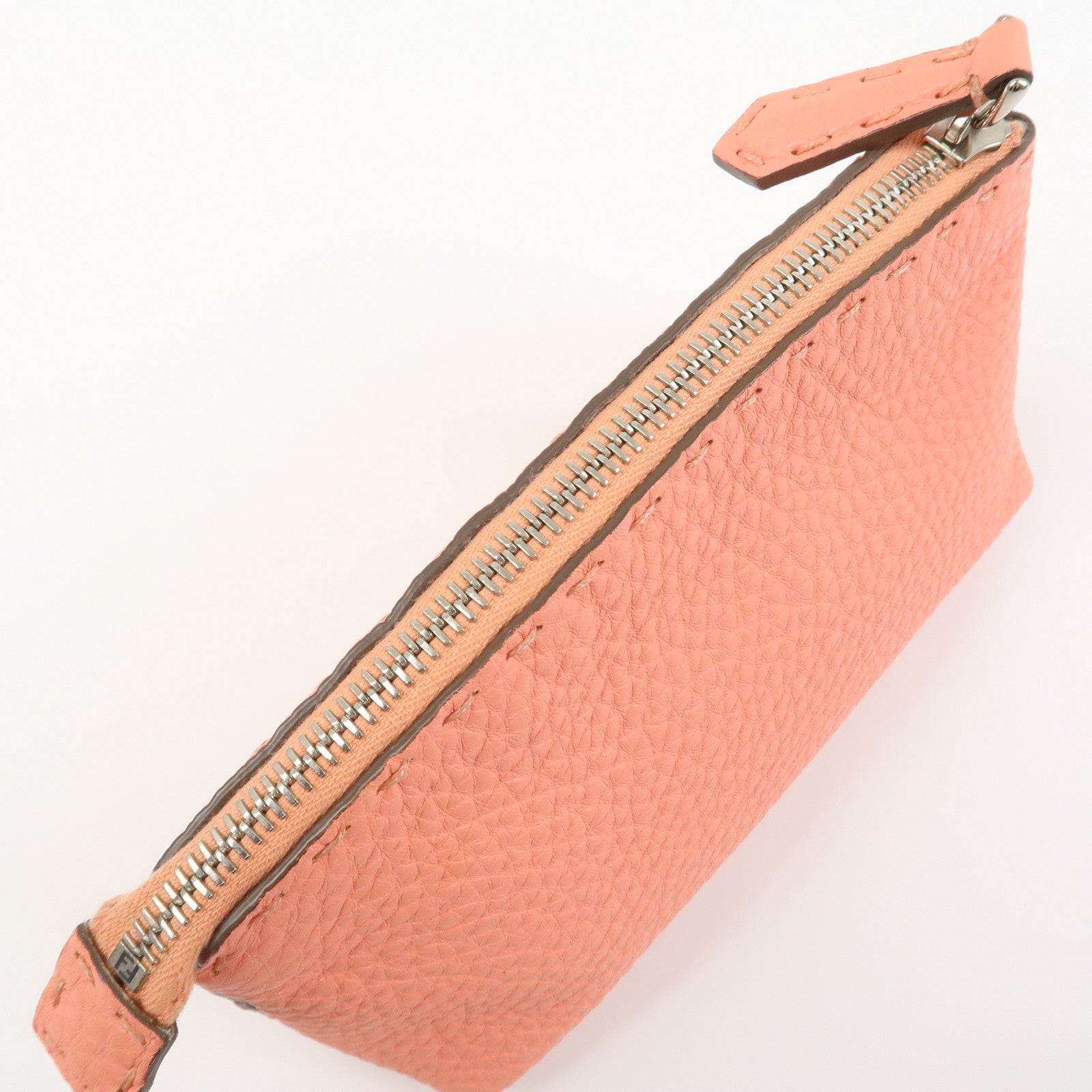 FENDI Selleria Leather Pouch Cosmetic Pouch Coral Pink