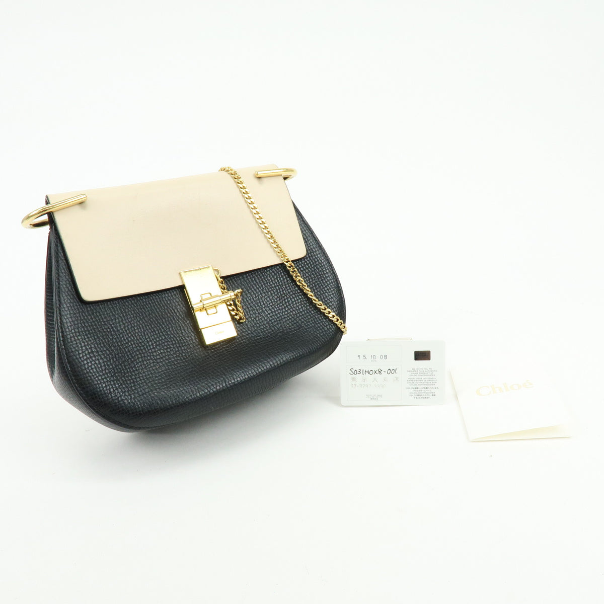 Chloe Drew Leather Shoulder Bag Crossbody Bag Black Ivory