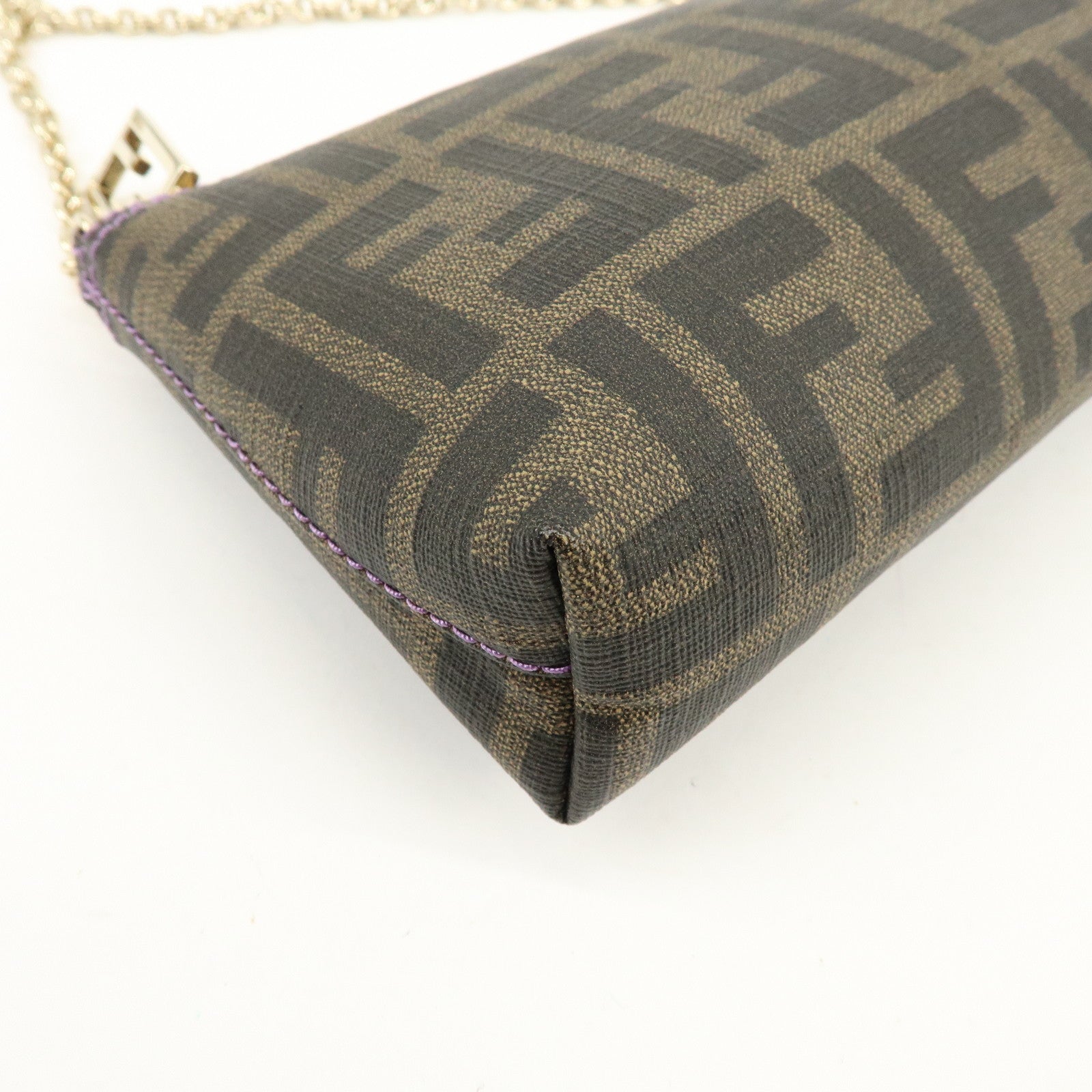FENDI Zucca Print PVC Chain Accessory Pouch Brown Purple 8BR592