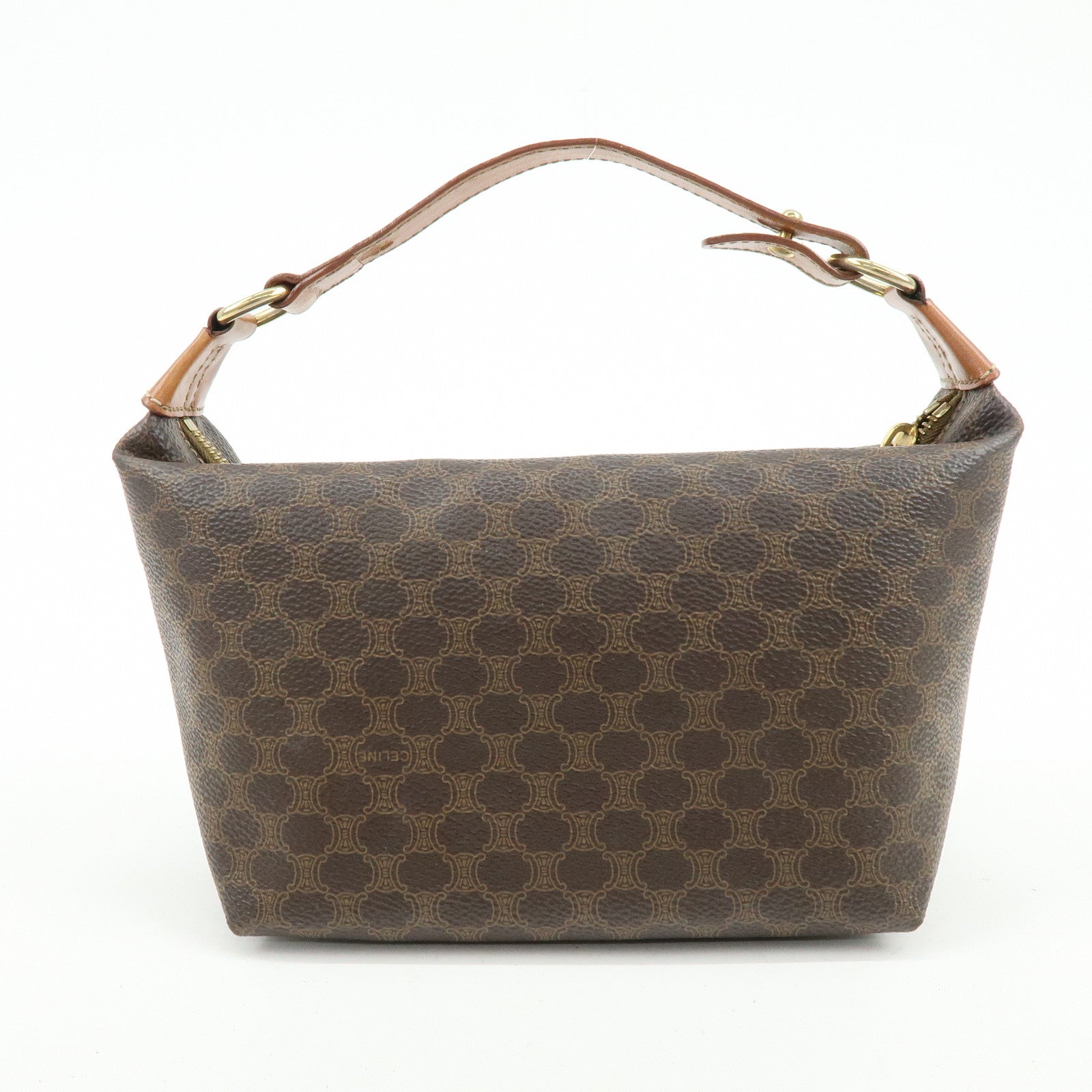 CELINE Macadam PVC Leather Hand Bag Brown