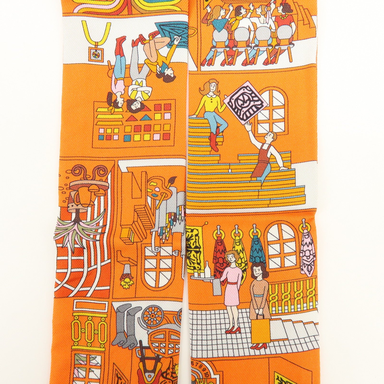 HERMES Twilly Silk 100% La Maison Des Carres Scarf Orange Pink
