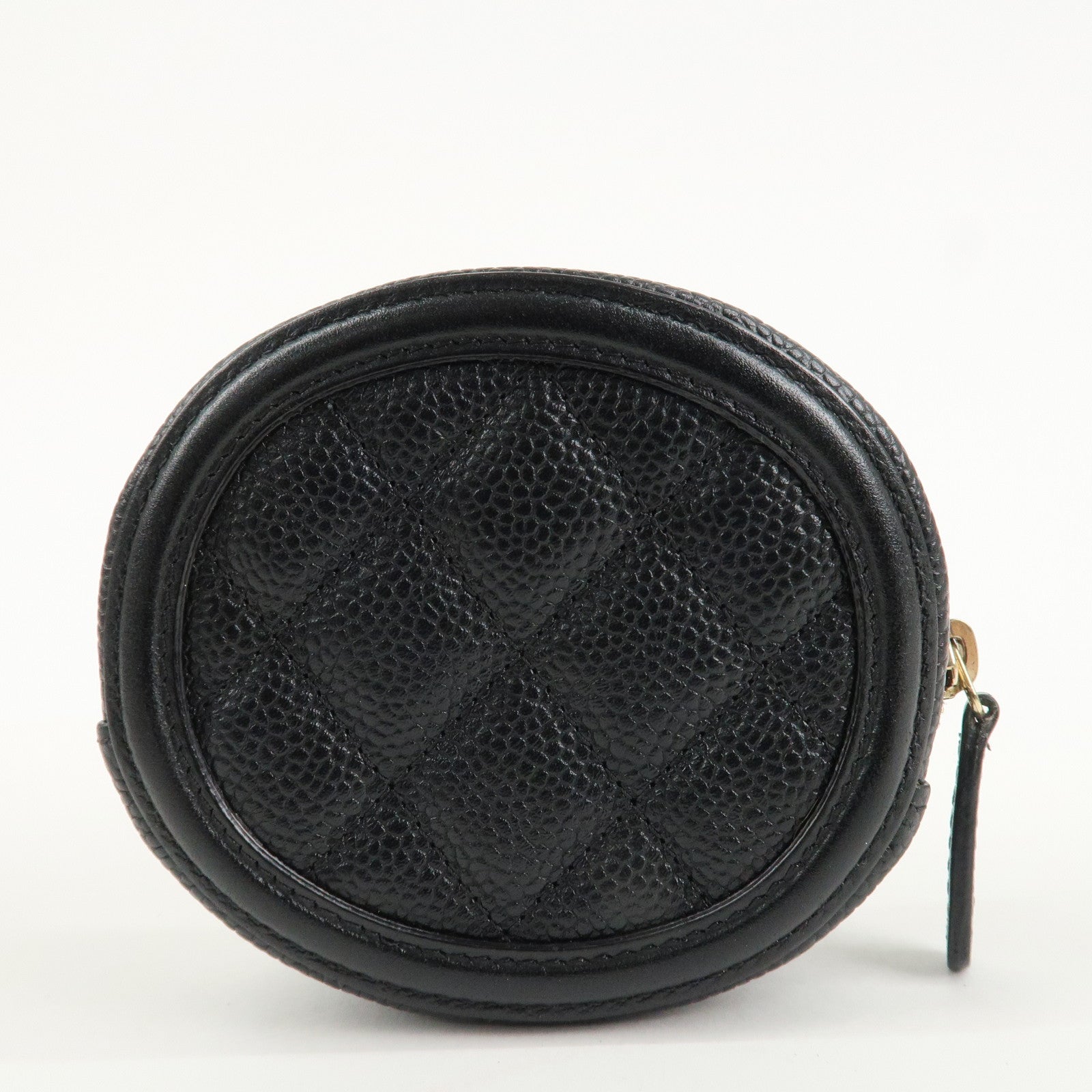 CHANEL Matelasse CC Filigree Caviarskin Coin Case Black A81458 Used