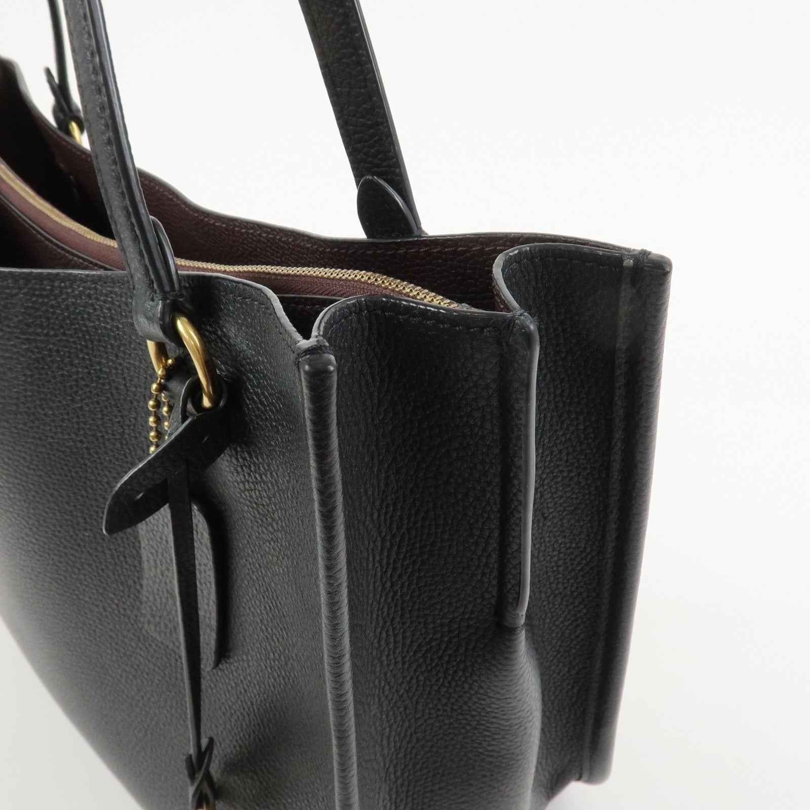 COACH Leather 2Way Shoulder Bag Tote Bag Black