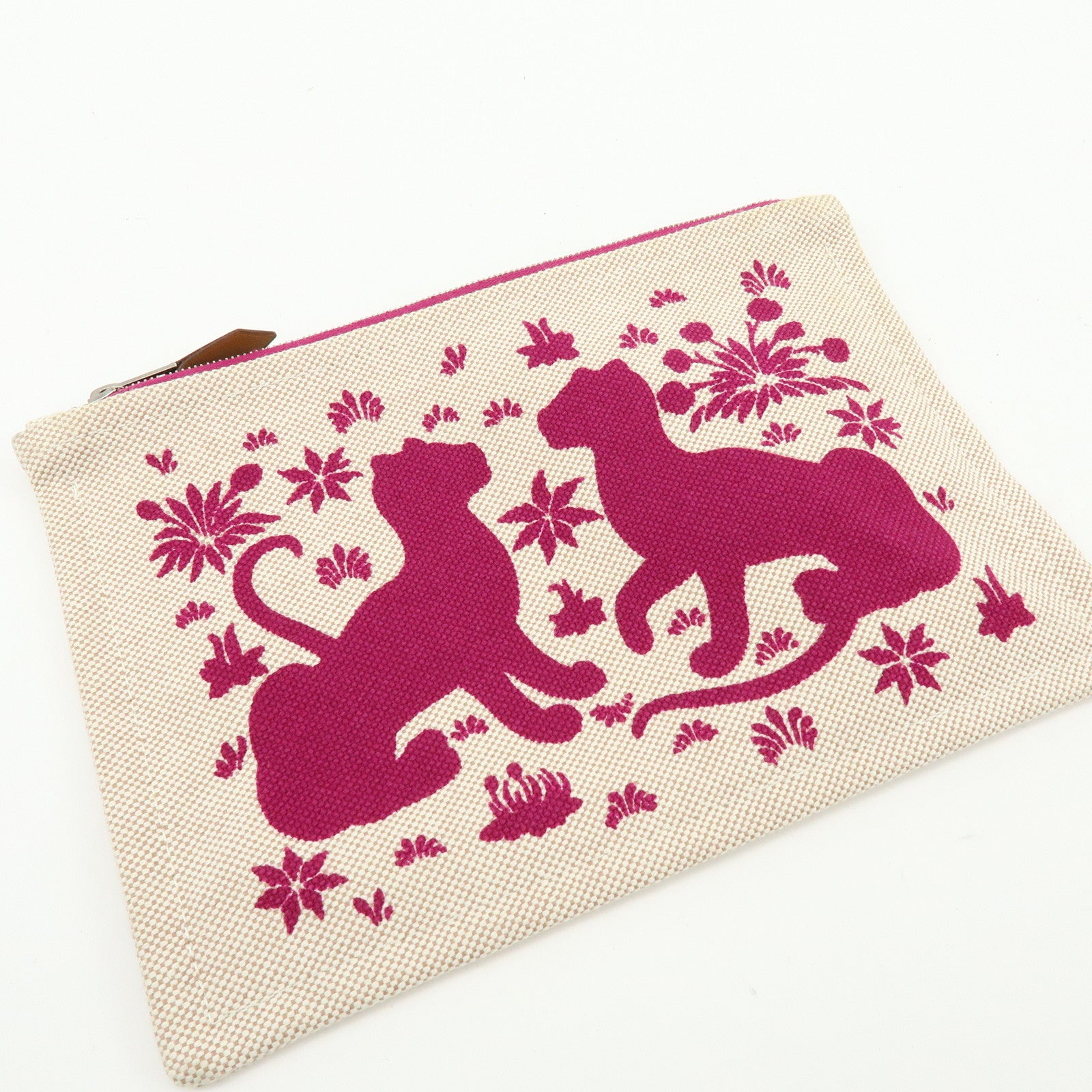 HERMES New Yachting PM Canvas Leather Flat Pouch Beige Purple