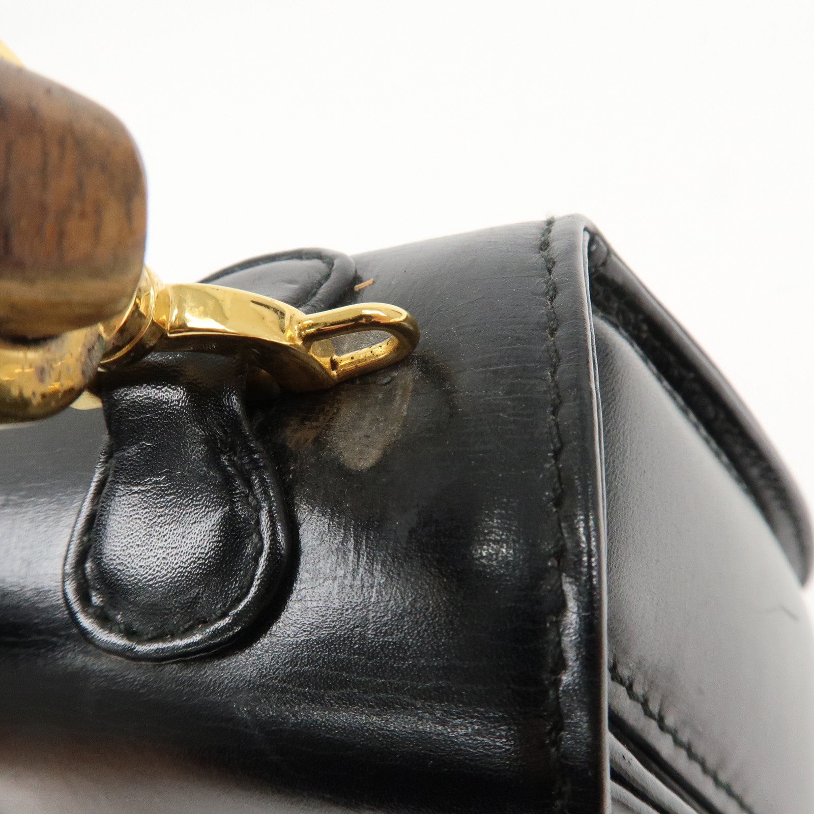 GUCCI Bamboo Logo Leather 2WAY Bag Hand Bag Black 000 2046