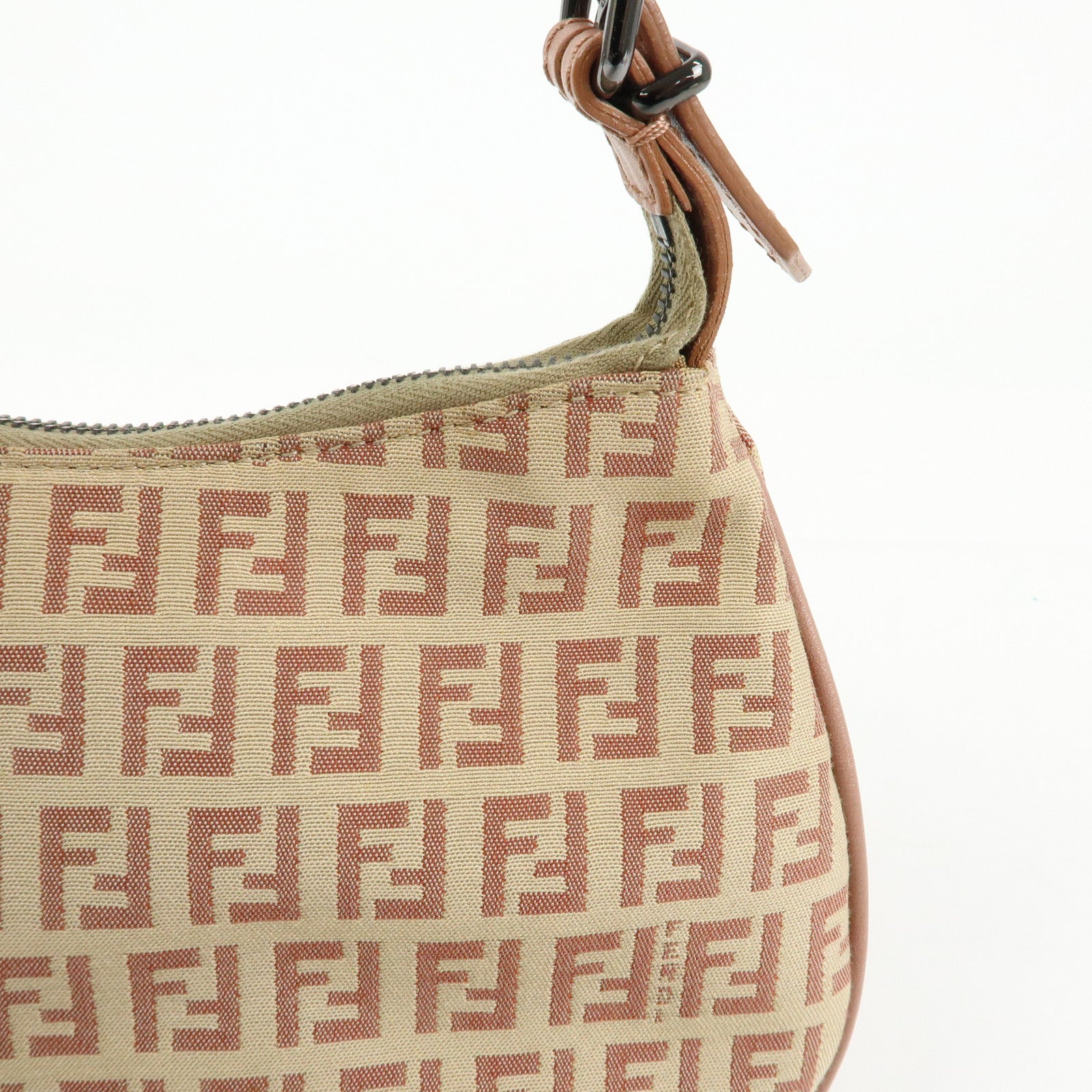 FENDI Zucchino Canvas Leather Hand Bag Beige Pink 8BR248