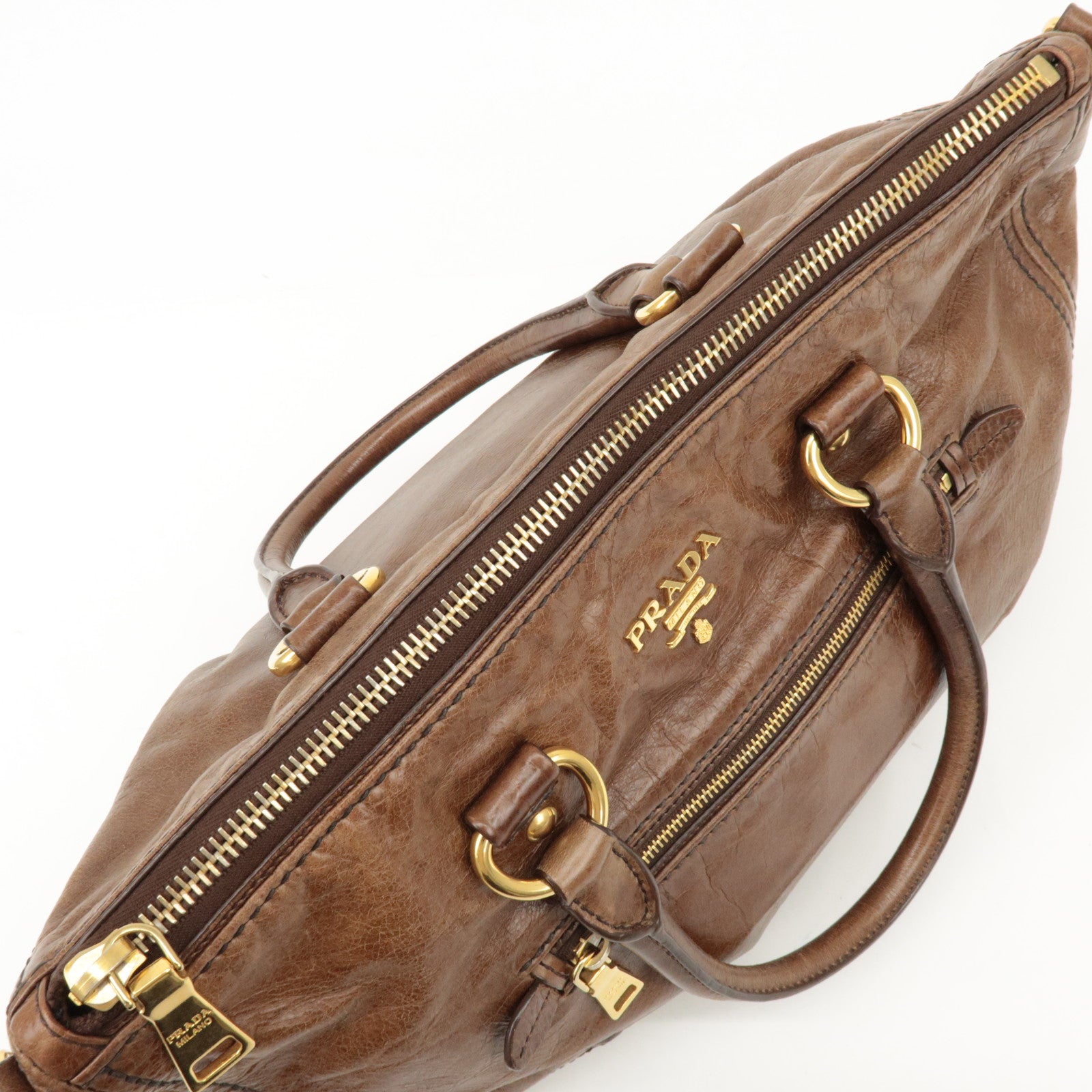 PRADA Logo Leather 2Way Bag Tote Bag Shoulder Bag Brown BL0727 Used