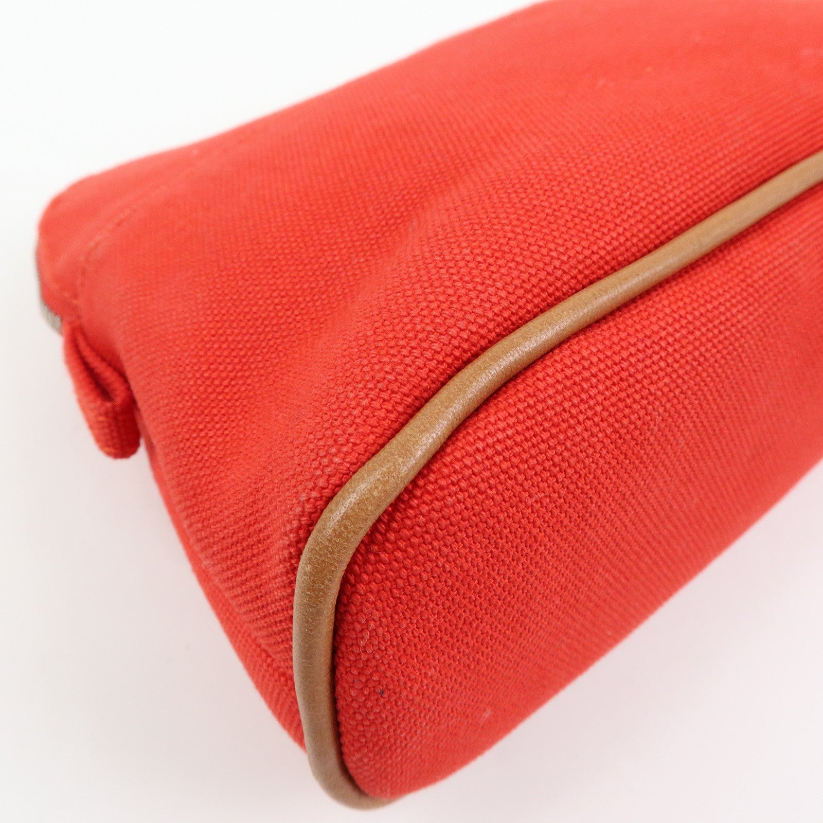 HERMES Canvas Leather Bolide Pouch Mini Cosmetic Makeup Pouch Red