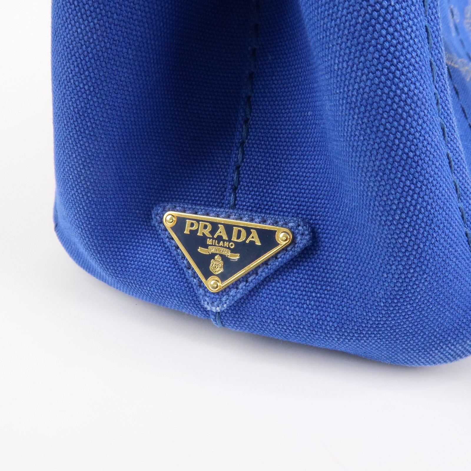 PRADA Logo Canapa Mini Canvas 2Way Tote Shoulder Bag Blue BN2439 Used