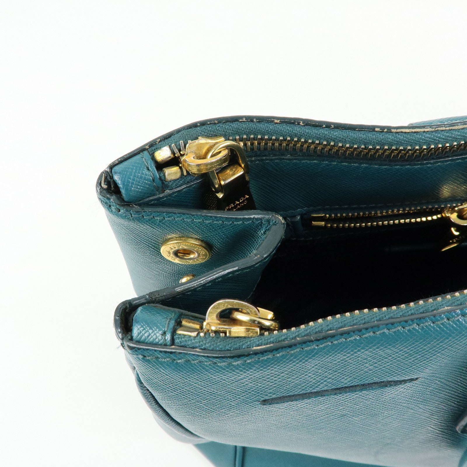 PRADA Triangle Logo Galleria Saffiano Leather Tote Hand Bag Green