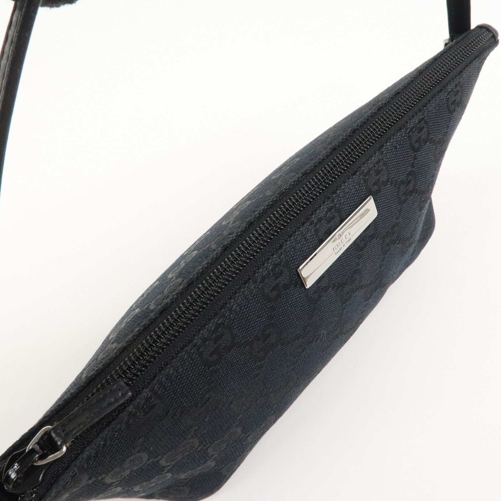 GUCCI GG Canvas Leather Accessory Pouch Hand Bag Black 039.1103