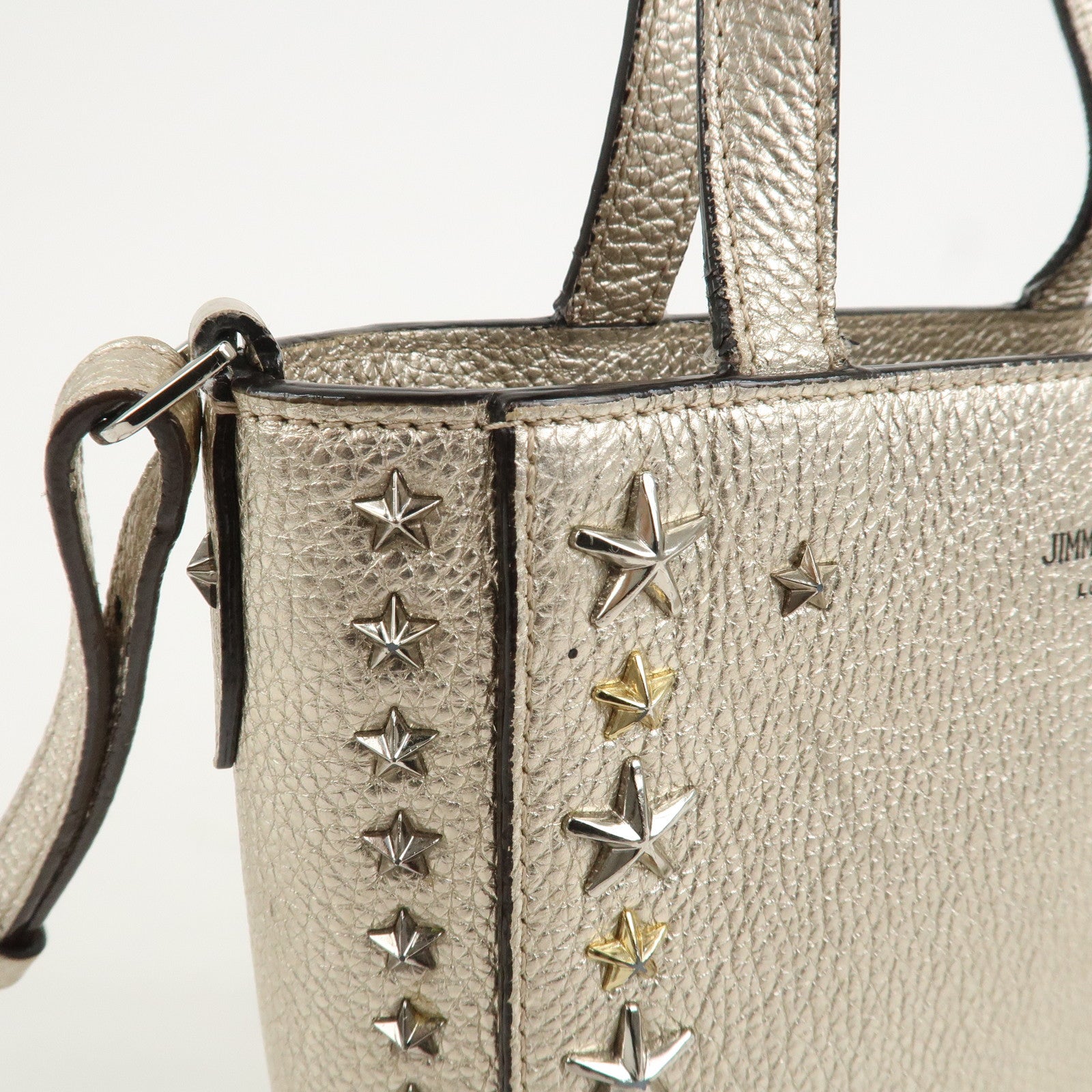 JIMMY CHOO Studs Leather 2Way Bag Hand Bag Silver