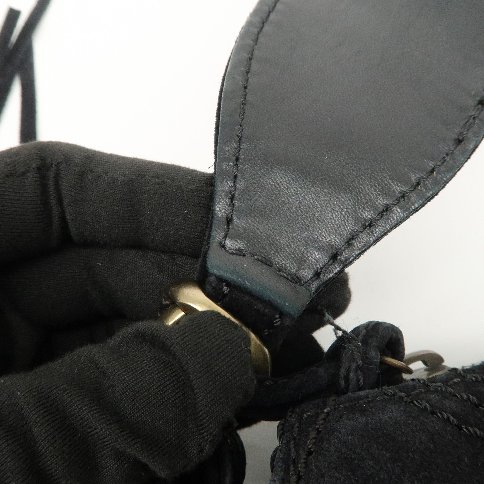 CHANEL Suede Shoulder Bag Hand Bag Tassel Black Used