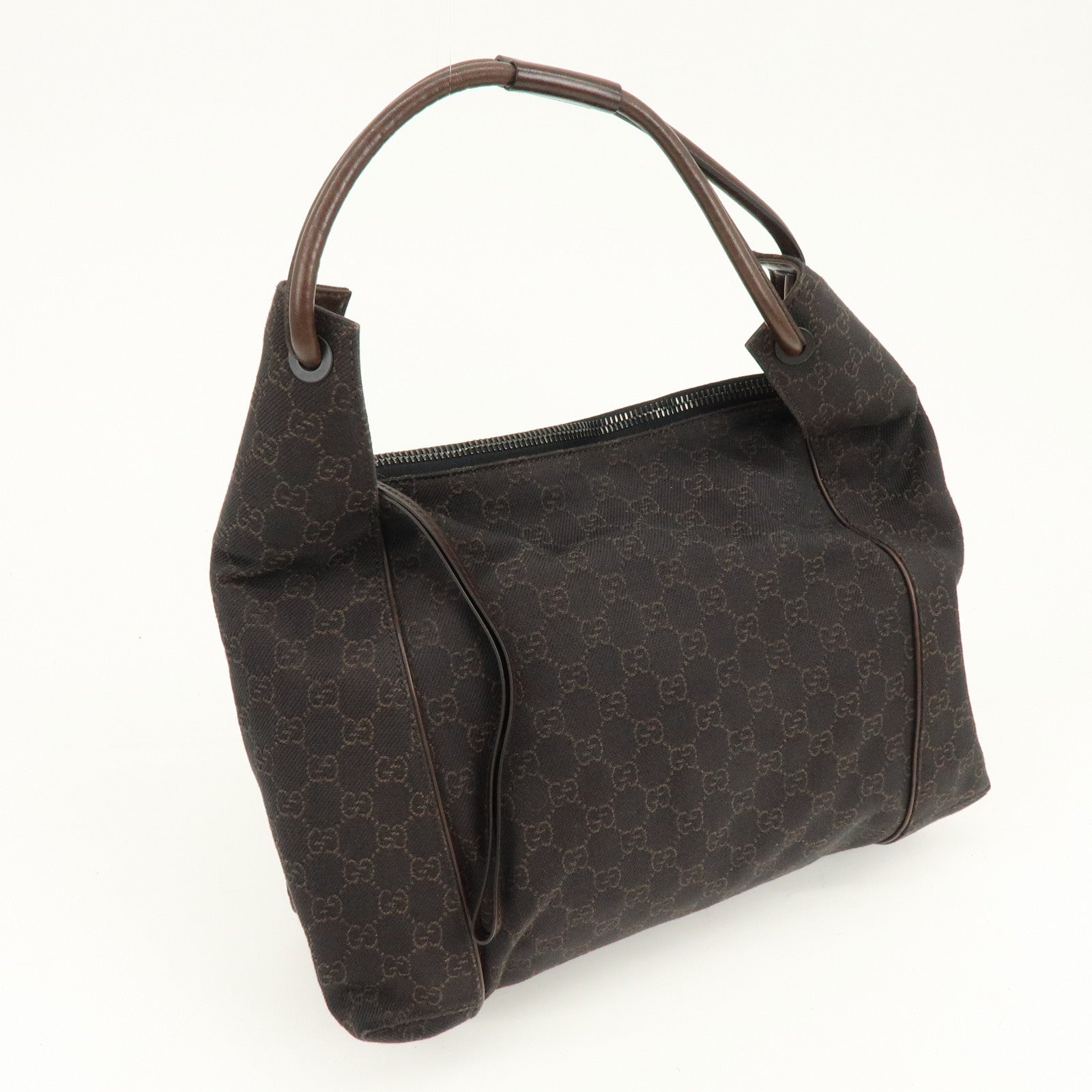 GUCCI GG Denim Leather Shoulder Bag Hand Bag Dark Brown 101292