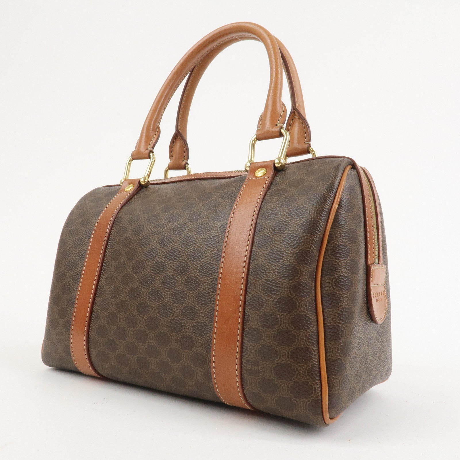 CELINE Macadam PVC Leather Boston Bag Hand Bag Brown