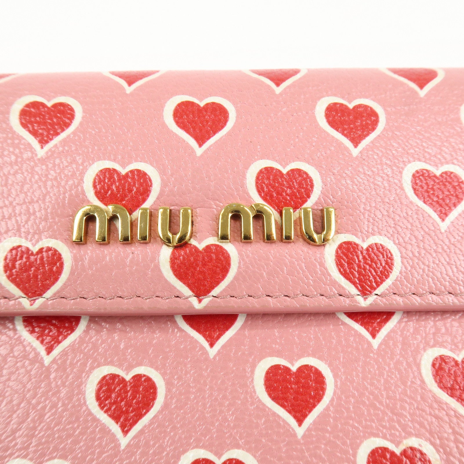 MIU MIU Leather Heart Bi-fold Wallet Pink Red 5ML014 Used