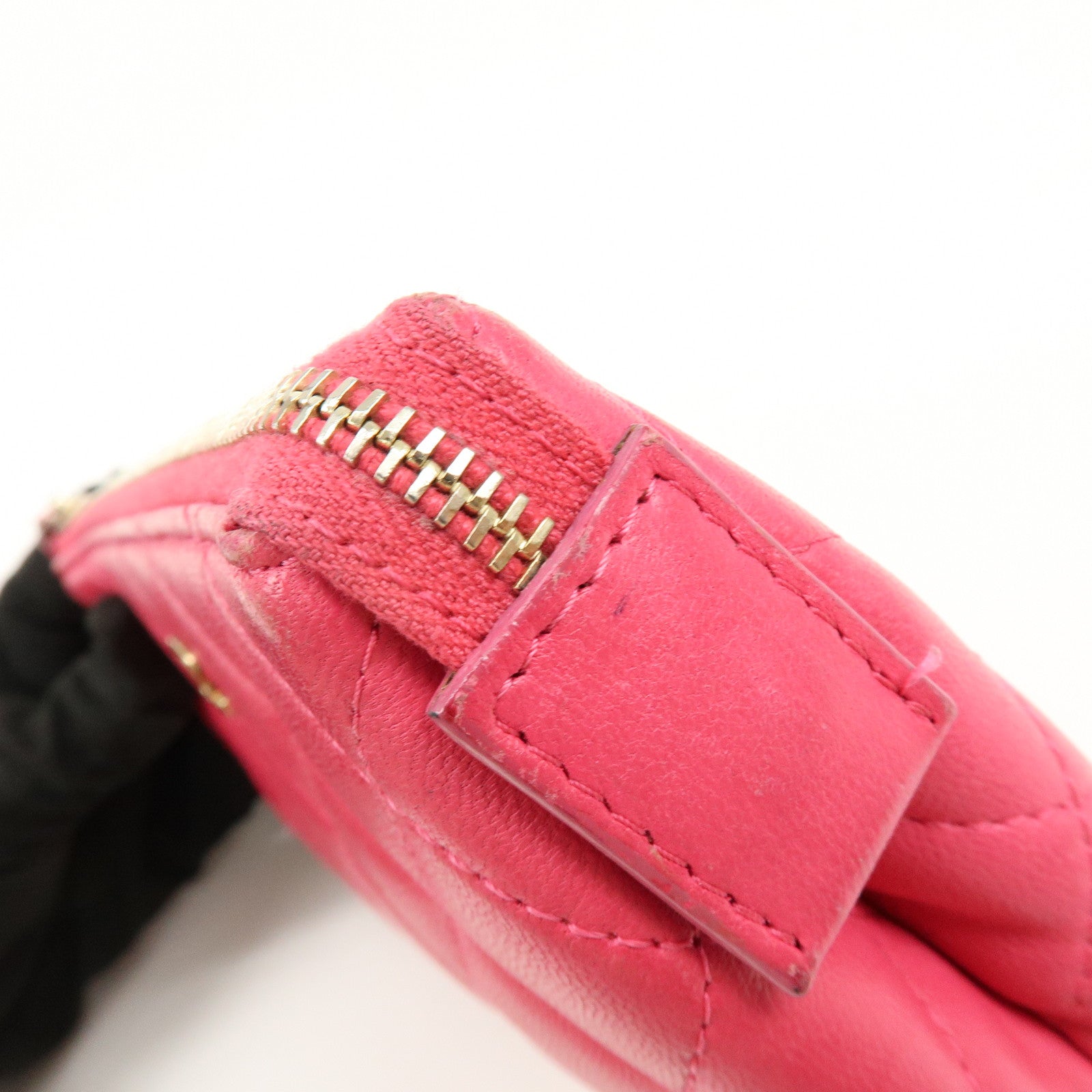 CHANEL Matelasse COCO Mark Lamb Skin Cosmetic Accessory Pouch Pink