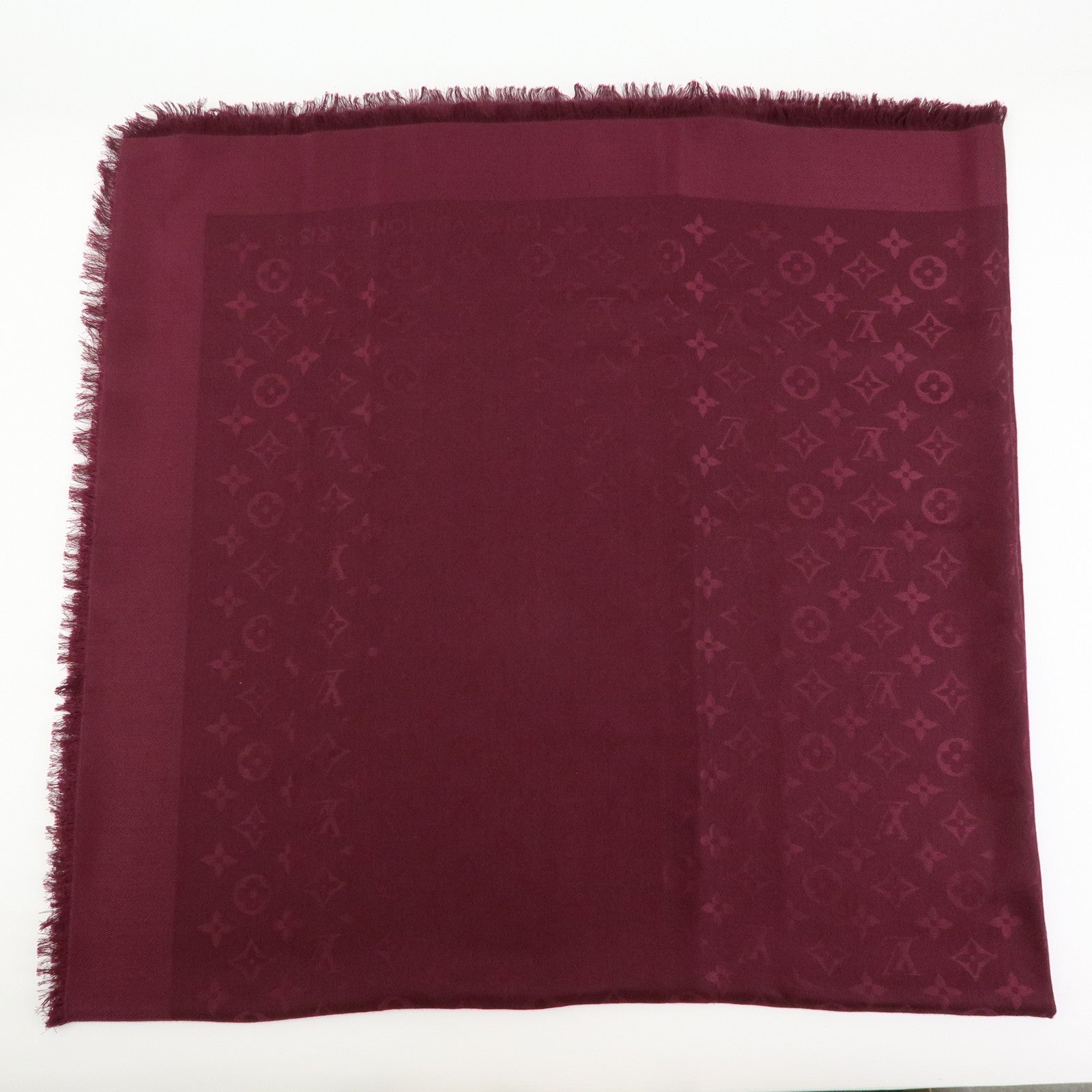 Louis Vuitton Monogram Shawl Silk Wool Large Scarf Burgundy M71359