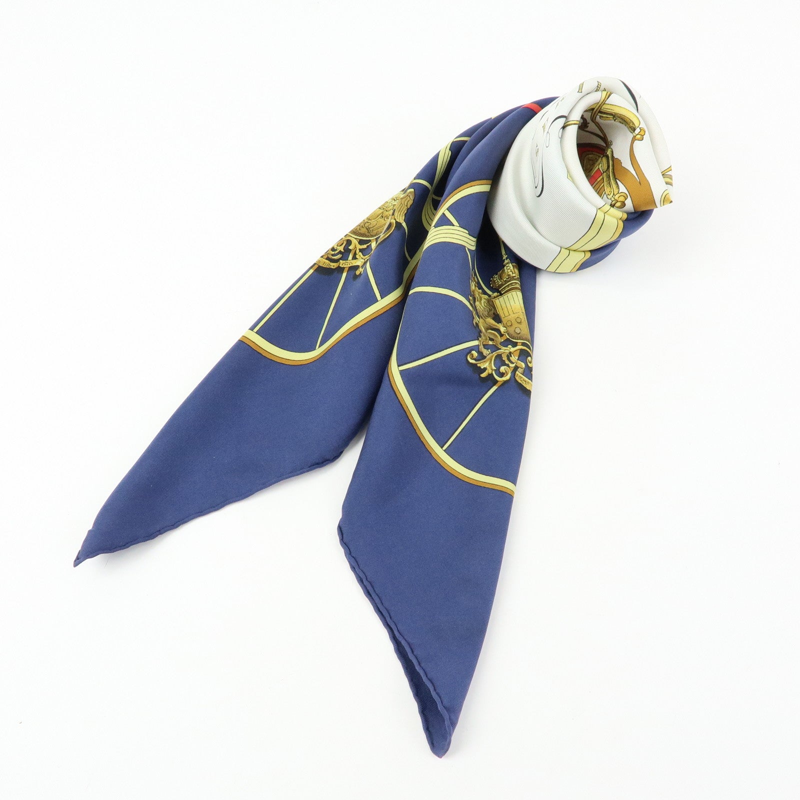 HERMES Carre 90 Silk 100% Scarf SPRINGS Navy White Yelllow Red