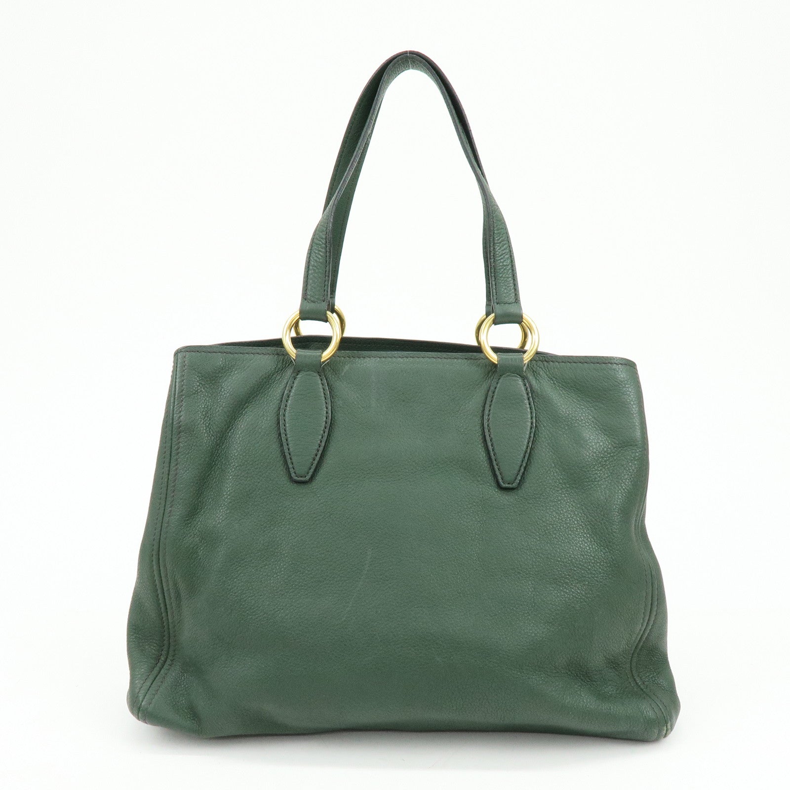 MIU MIU Logo Leather Tote Bag Shoulder Bag Hand Bag Moss Green